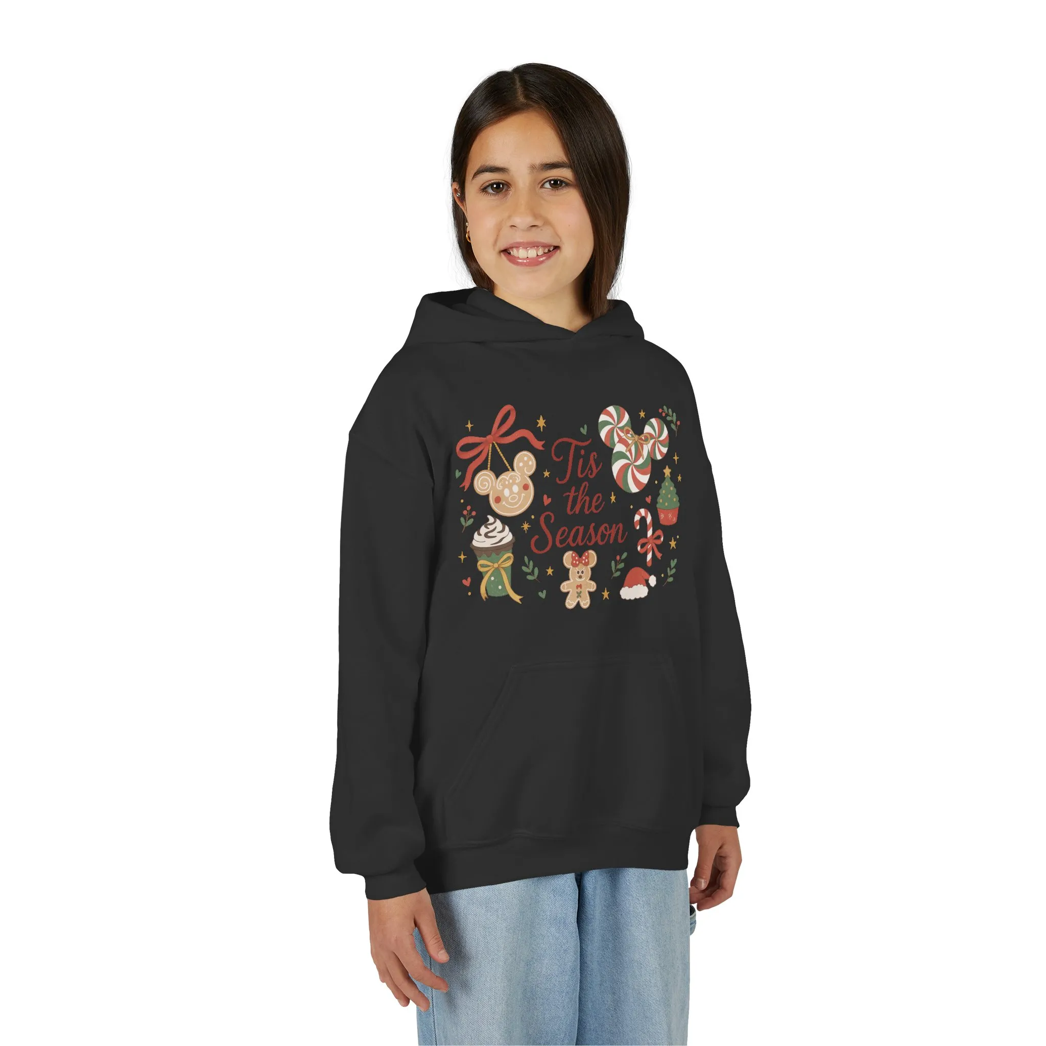 Tis the Season Christmas Sweatshirt for Girls, Cozy Holiday Cookie Jumper, Youth Heavy Blend Hooded Sweatshirt - Image 9