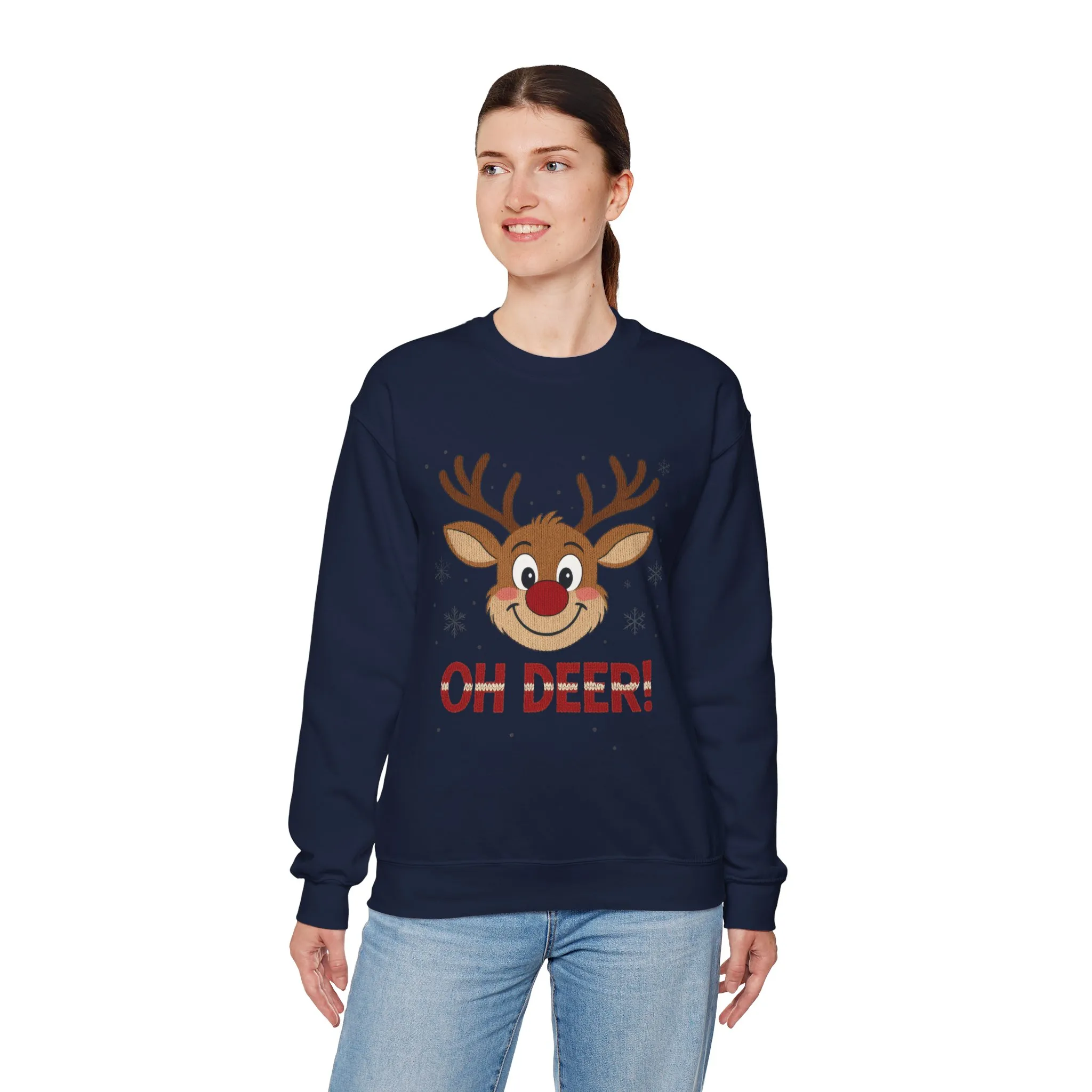 Womens Oh Deer Christmas Sweatshirt, Cute Reindeer Holiday Pullover, Women's Crewneck Sweatshirt - Image 24