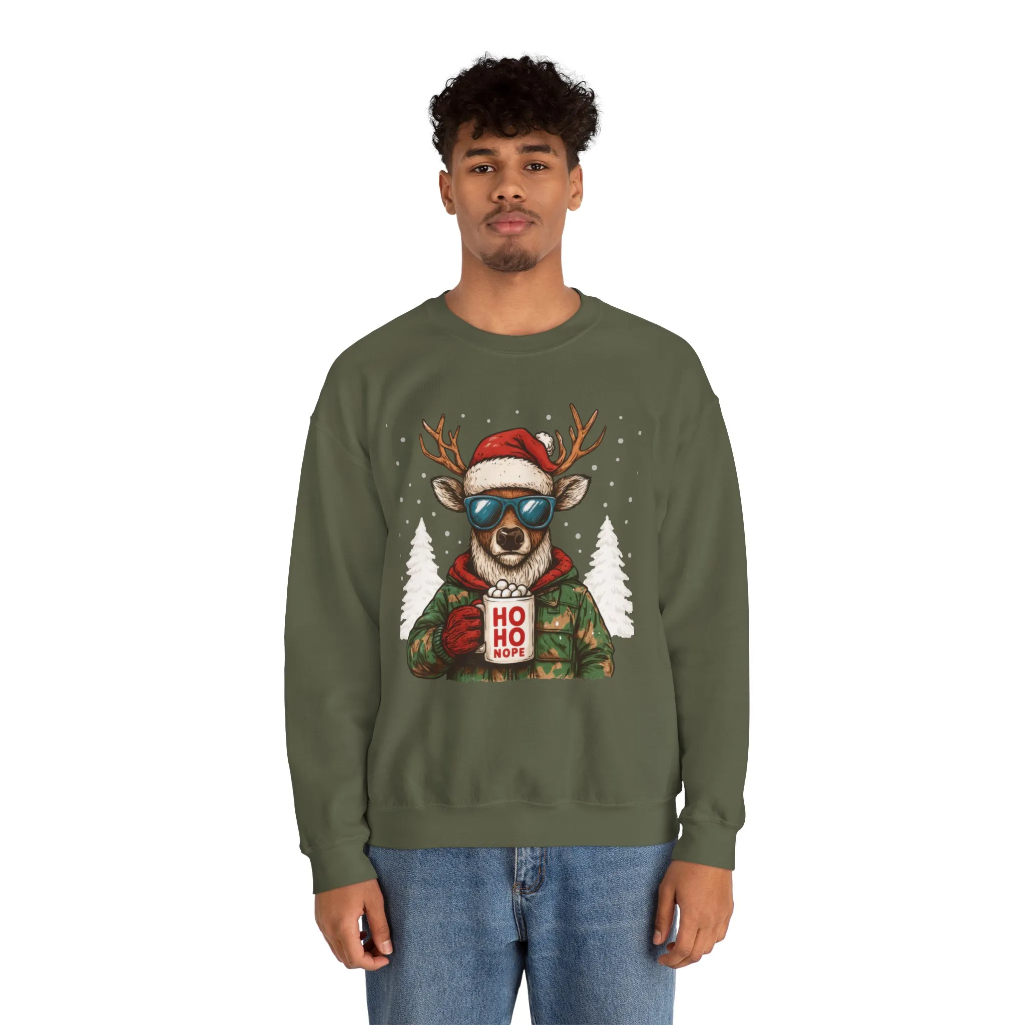 Men's HO HO NOPE Funny Christmas T-Shirt, Cool Reindeer Holiday Tee - Image 11