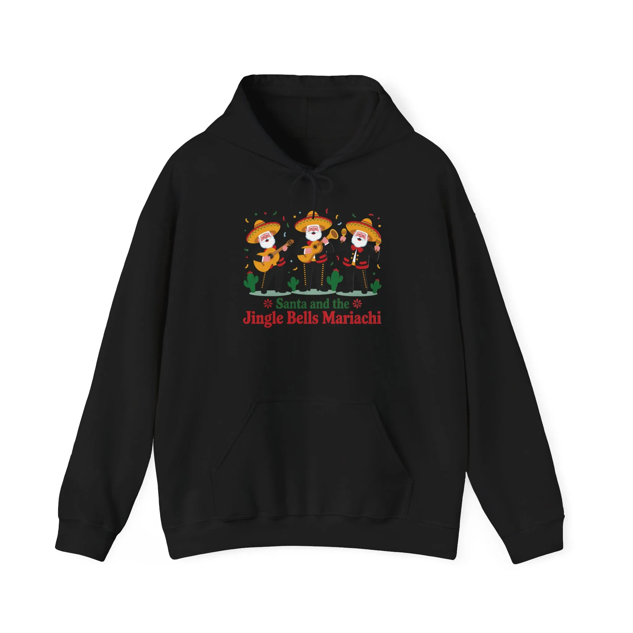 Santa and the Jingle Bells Mariachi Hoodie, Funny Mexican Santa Christmas Hoodie, Latin Fiesta Holiday Sweatshirt - Image 5