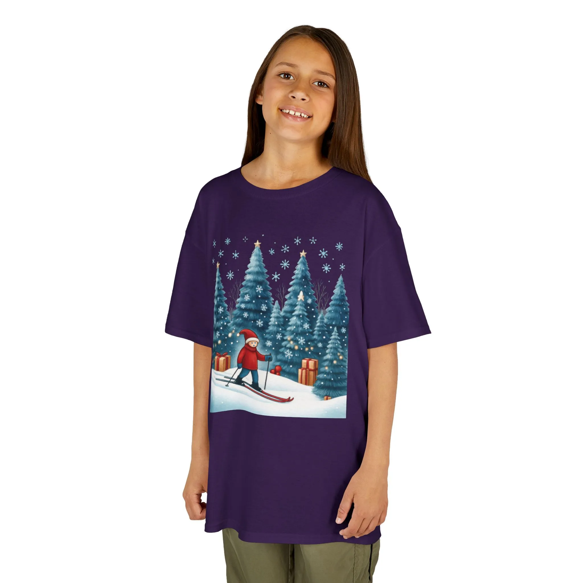 Kids Christmas Skiing T-Shirt, Cute Winter Holiday Graphic Tee, Kids Heavy Cotton™ Tee - Image 16