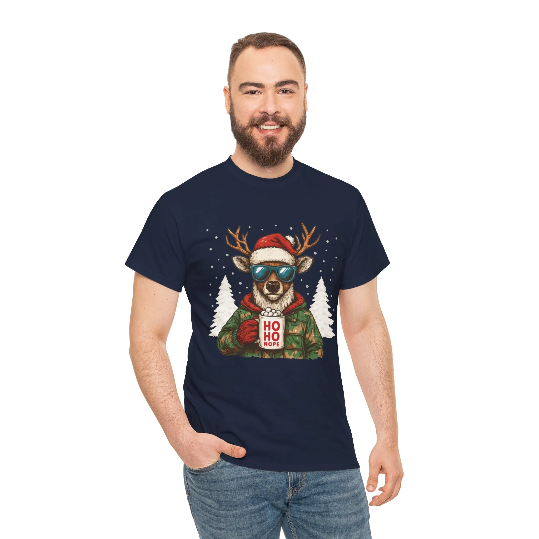 Men's HO HO NOPE Funny Christmas Sweatshirt, Cool Reindeer Pullover - Image 26