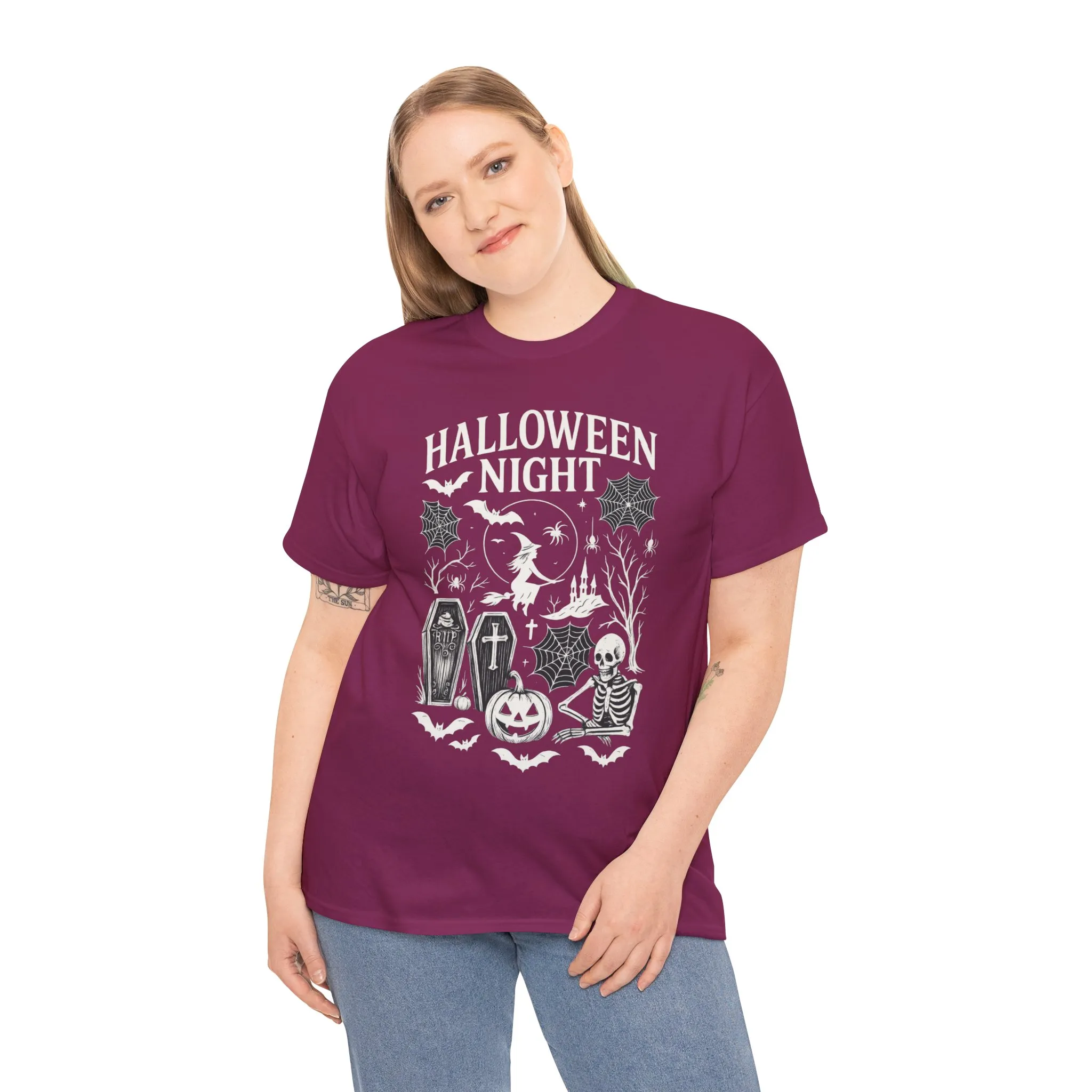 Halloween Night Women's T-Shirt, Gothic Witch Skeleton Pumpkin Tee, Spooky Scary Shirt for Halloween Party - Image 21