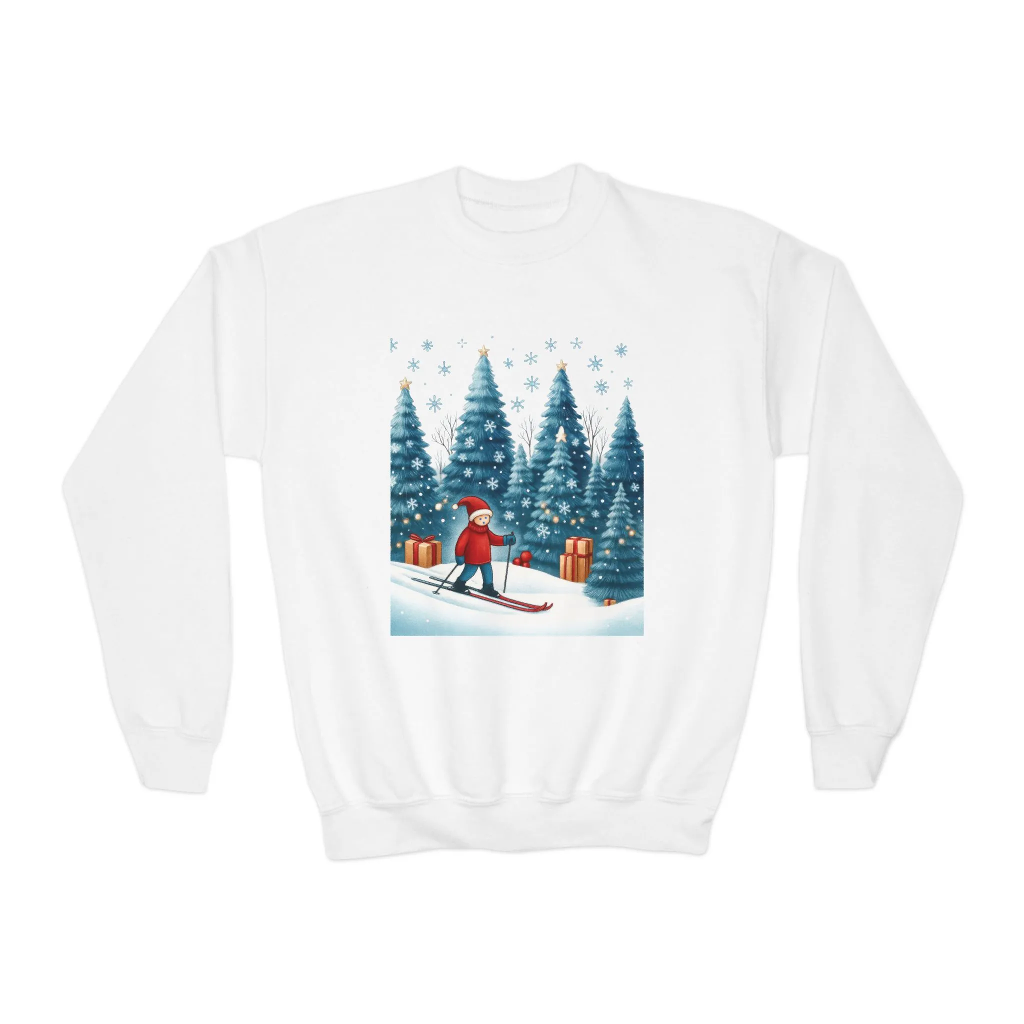 Kids Christmas Skiing Sweatshirt, Cute Holiday Winter Pullover, Youth Crewneck Sweatshirt - Image 2