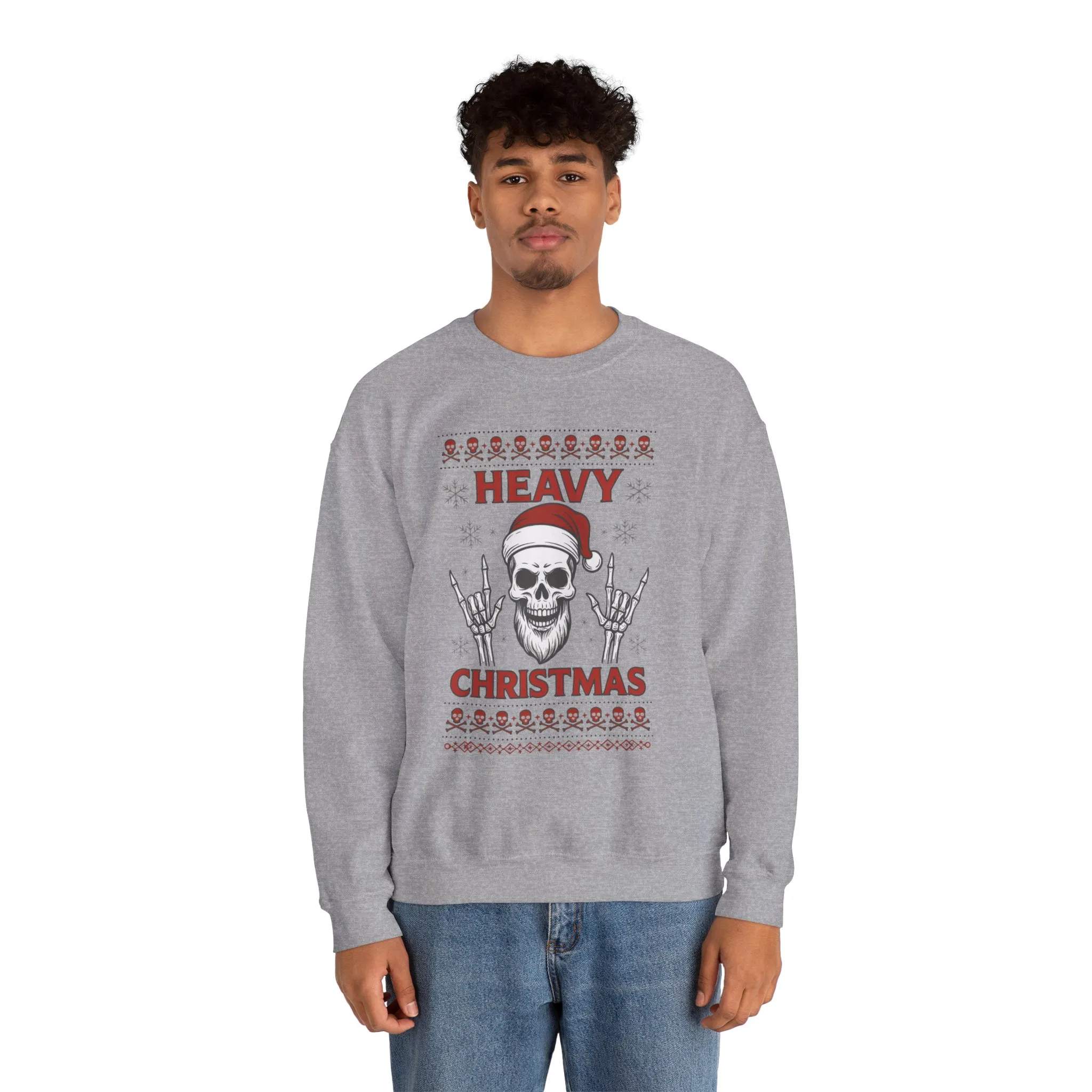 Heavy Christmas Men's Sweatshirt, Metal Santa Skull Holiday Pullover for Men - Image 8