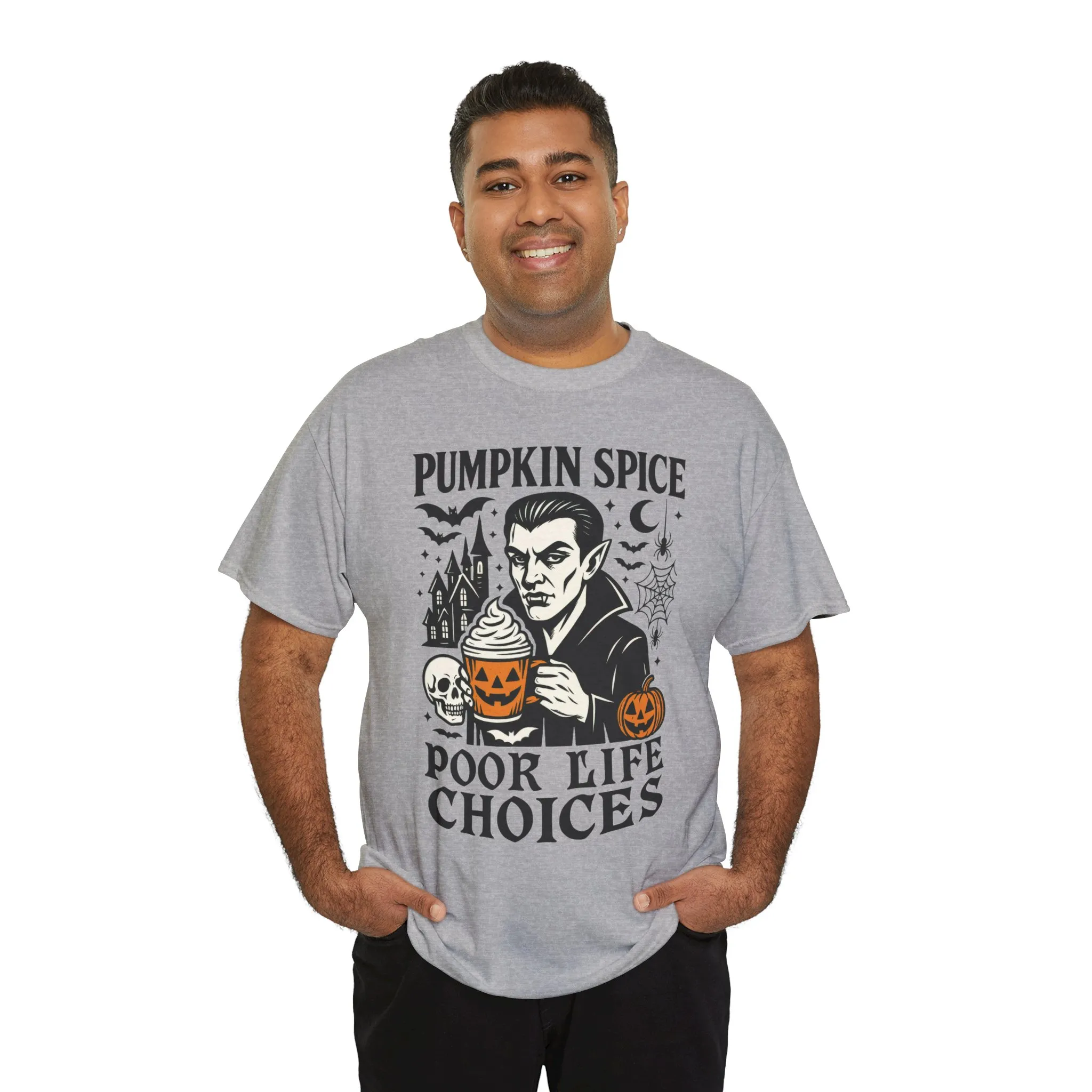 Pumpkin Spice Poor Life Choices Men's T-Shirt, Funny Vampire Coffee Halloween Graphic Tee - Image 9