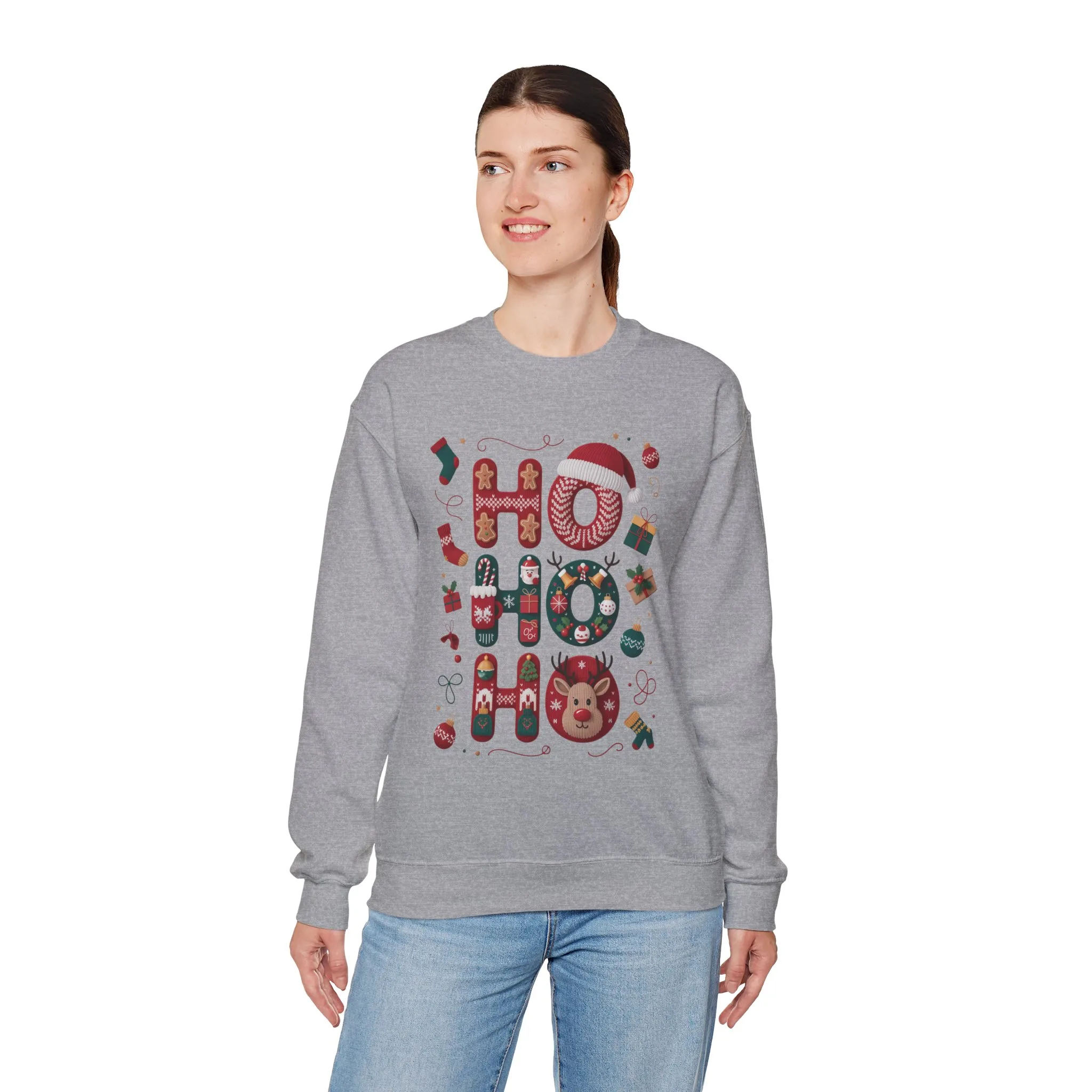 Ho Ho Ho Christmas Sweatshirt, Cute Women's Holiday Hoodie - T-Shirt, Festive Gingerbread - Reindeer Design, Cozy Winter Christmas Jumper - Image 12