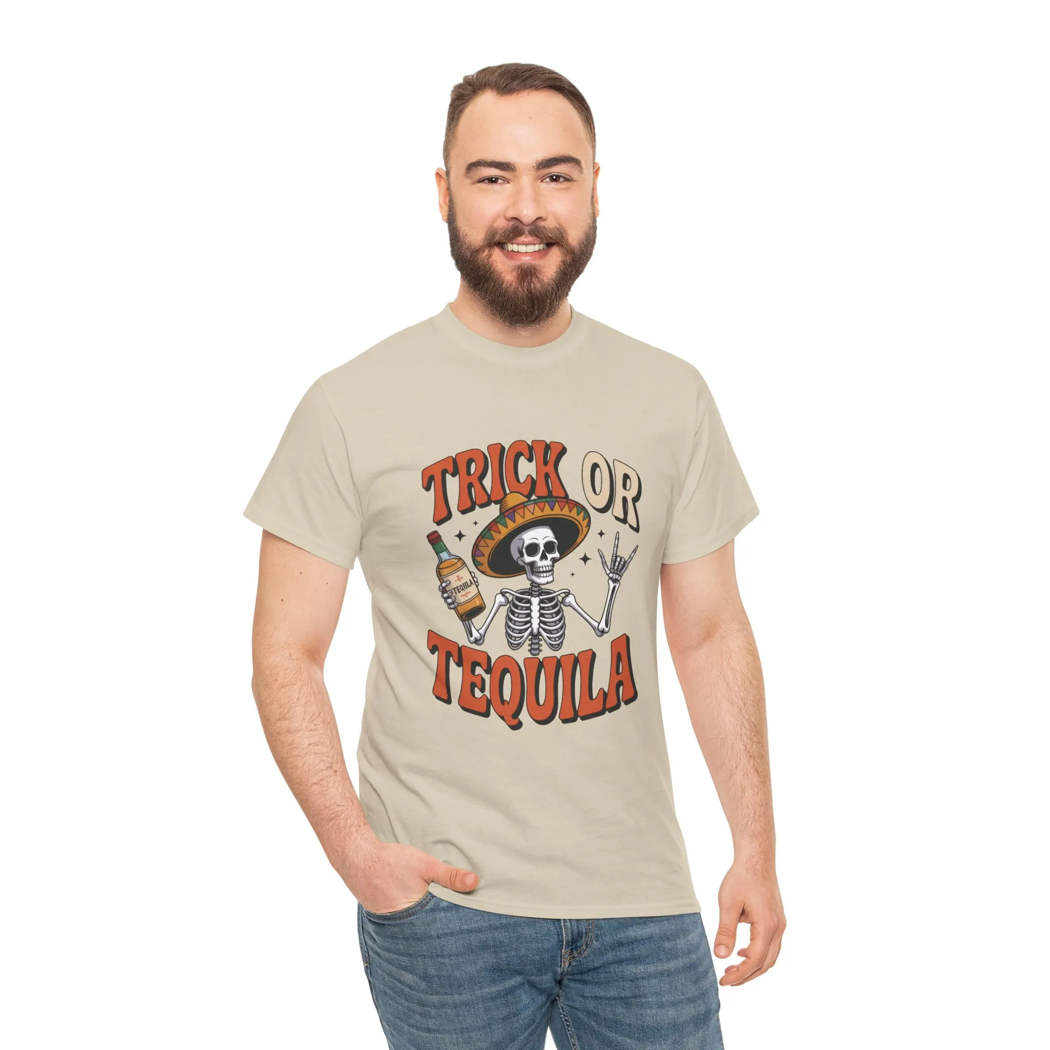 Trick or Tequila Skeleton Men's T-Shirt , Funny Halloween Drinking Party Tee for Men - Image 5