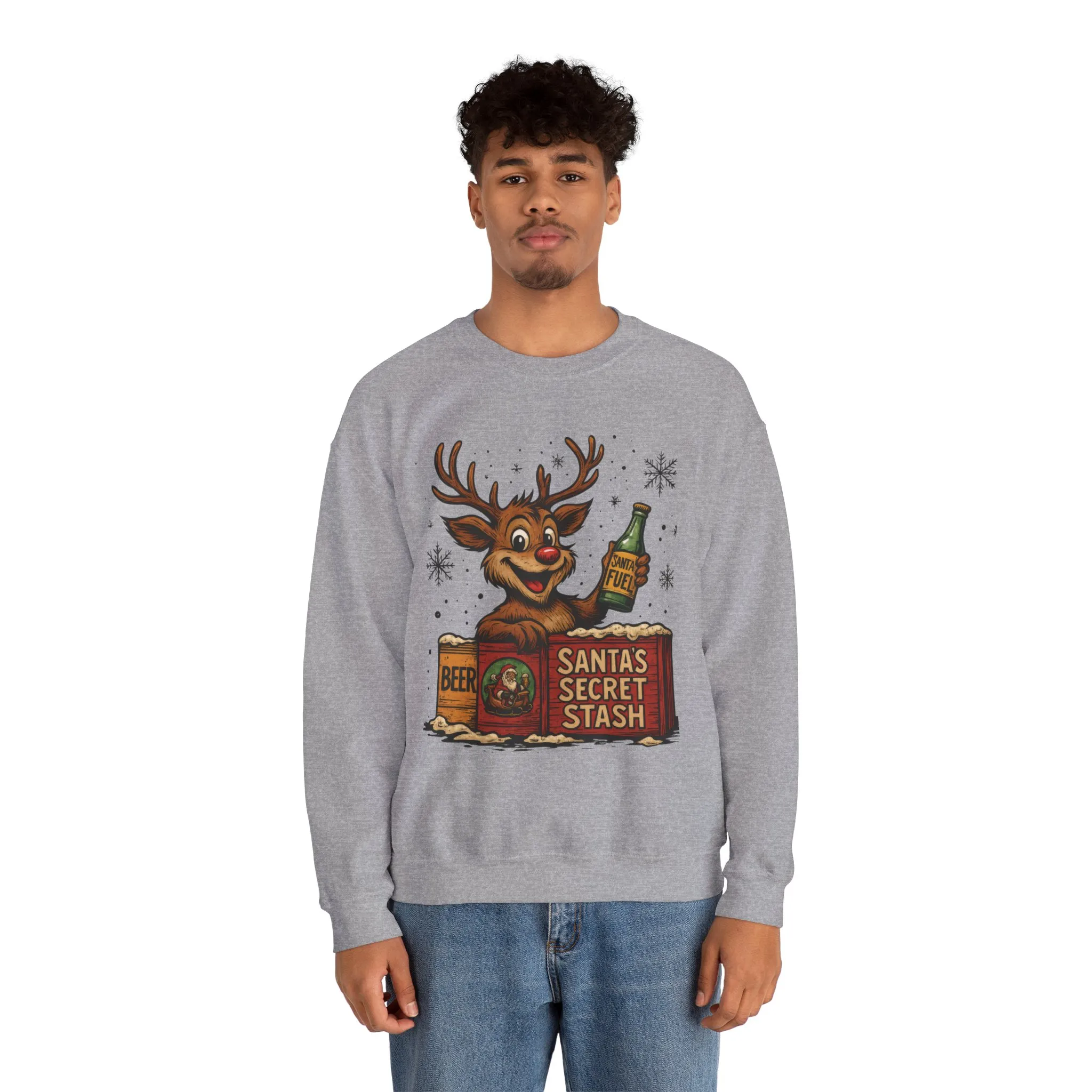 Mens Funny Christmas Sweatshirt, Santa's Secret Stash Reindeer Pullover, Men's Heavy Blend™ Crewneck Sweatshirt - Image 8