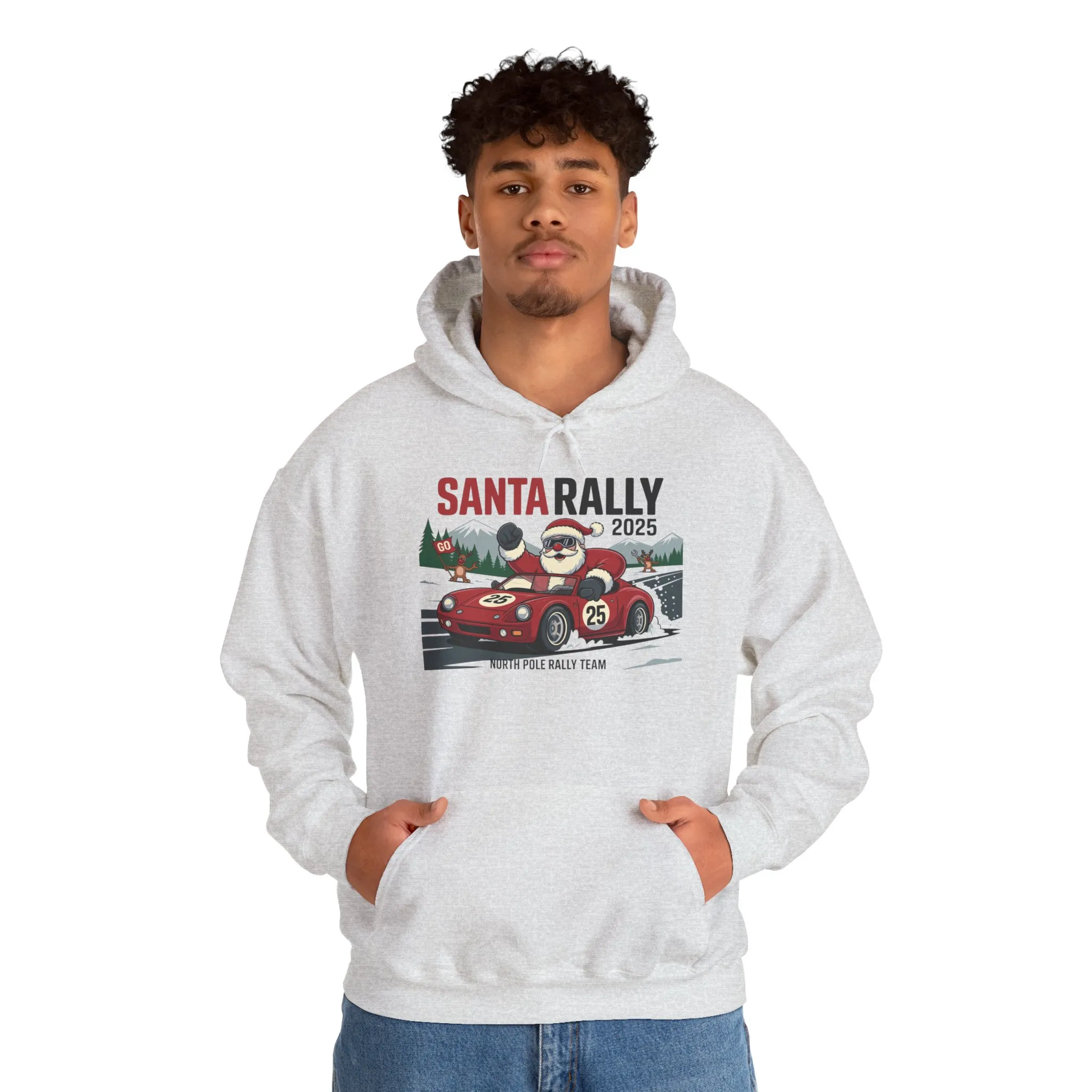 Santa Rally 2025 Christmas Sweatshirt, Funny Santa Racing Hoodie for Men, North Pole Rally Team Holiday Jumper - Image 7
