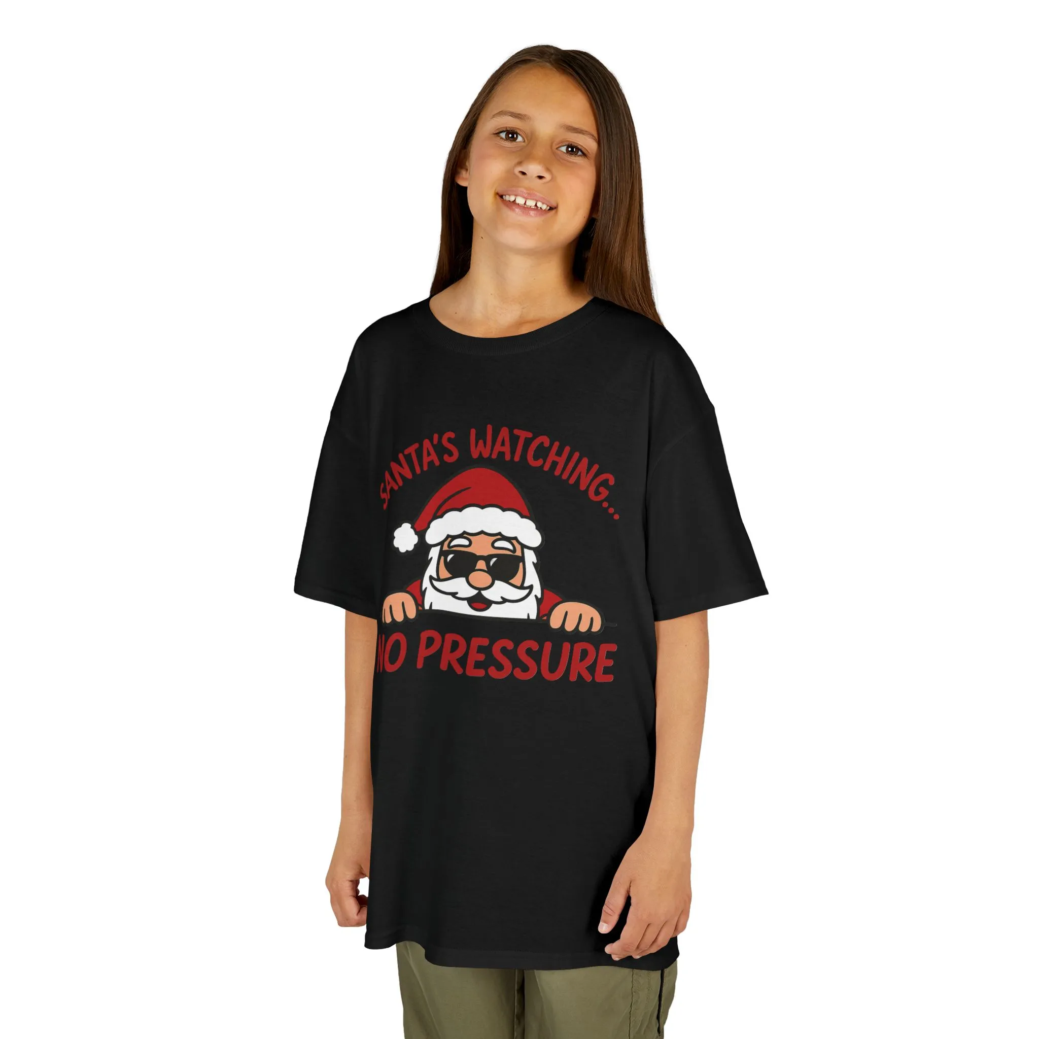 Santa's Watching No Pressure Kids Christmas T-Shirt, Funny Holiday Tee for Youth - Image 5