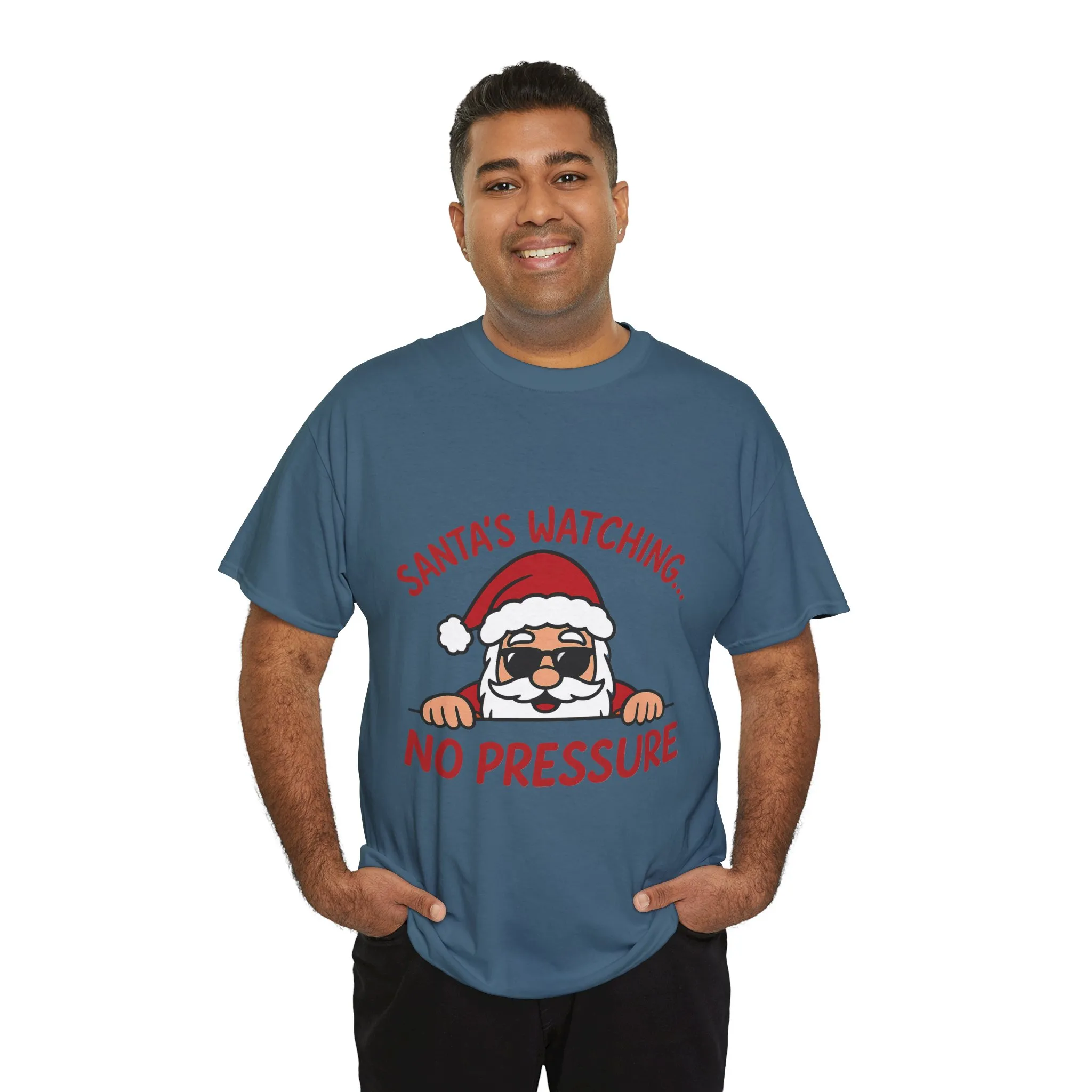 Santa's Watching No Pressure Men's Christmas T-Shirt, Funny Holiday Tee - Image 18