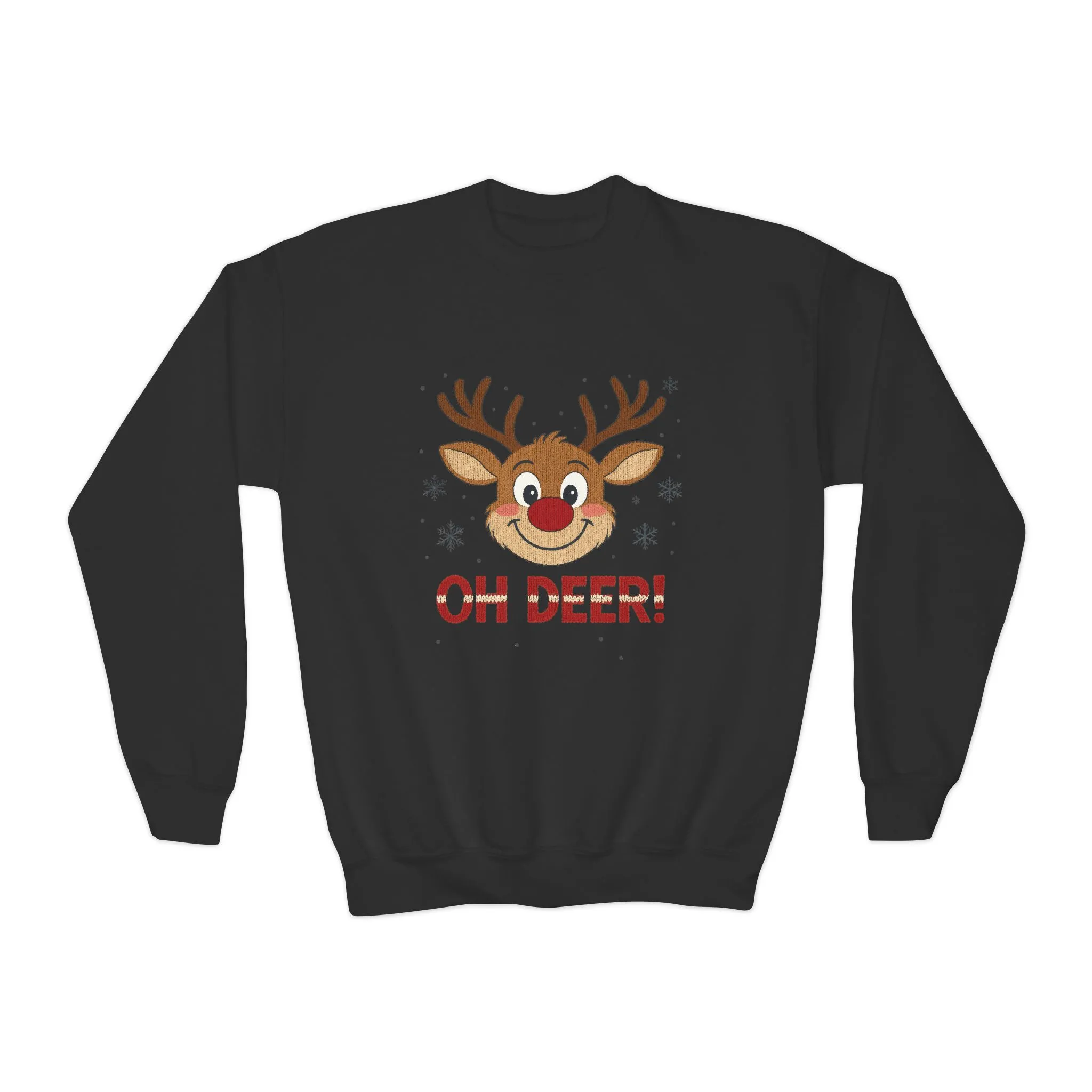 Girls Oh Deer Christmas Sweatshirt, Cute Reindeer Holiday Pullover, Youth Crewneck Sweatshirt - Image 5
