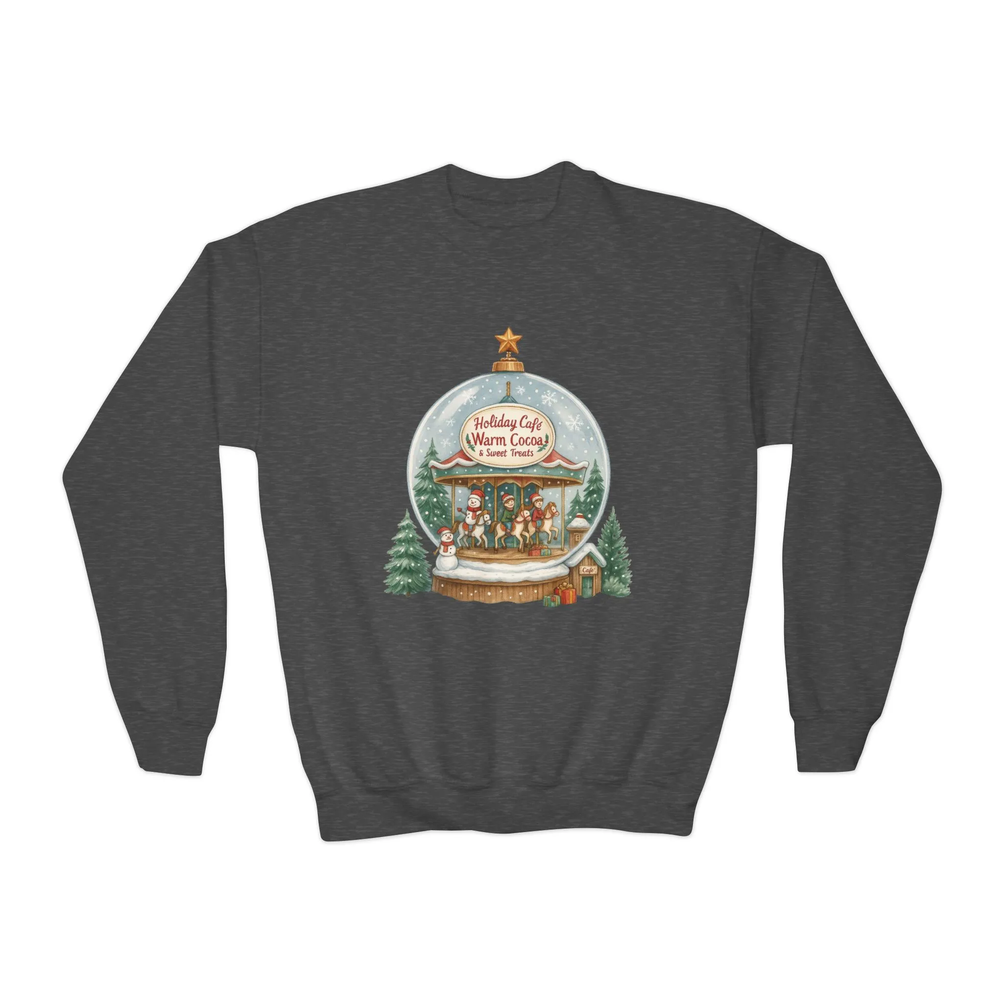 Youth Holiday Café Christmas Sweatshirt, Warm Cocoa Snow Globe Jumper - Image 7