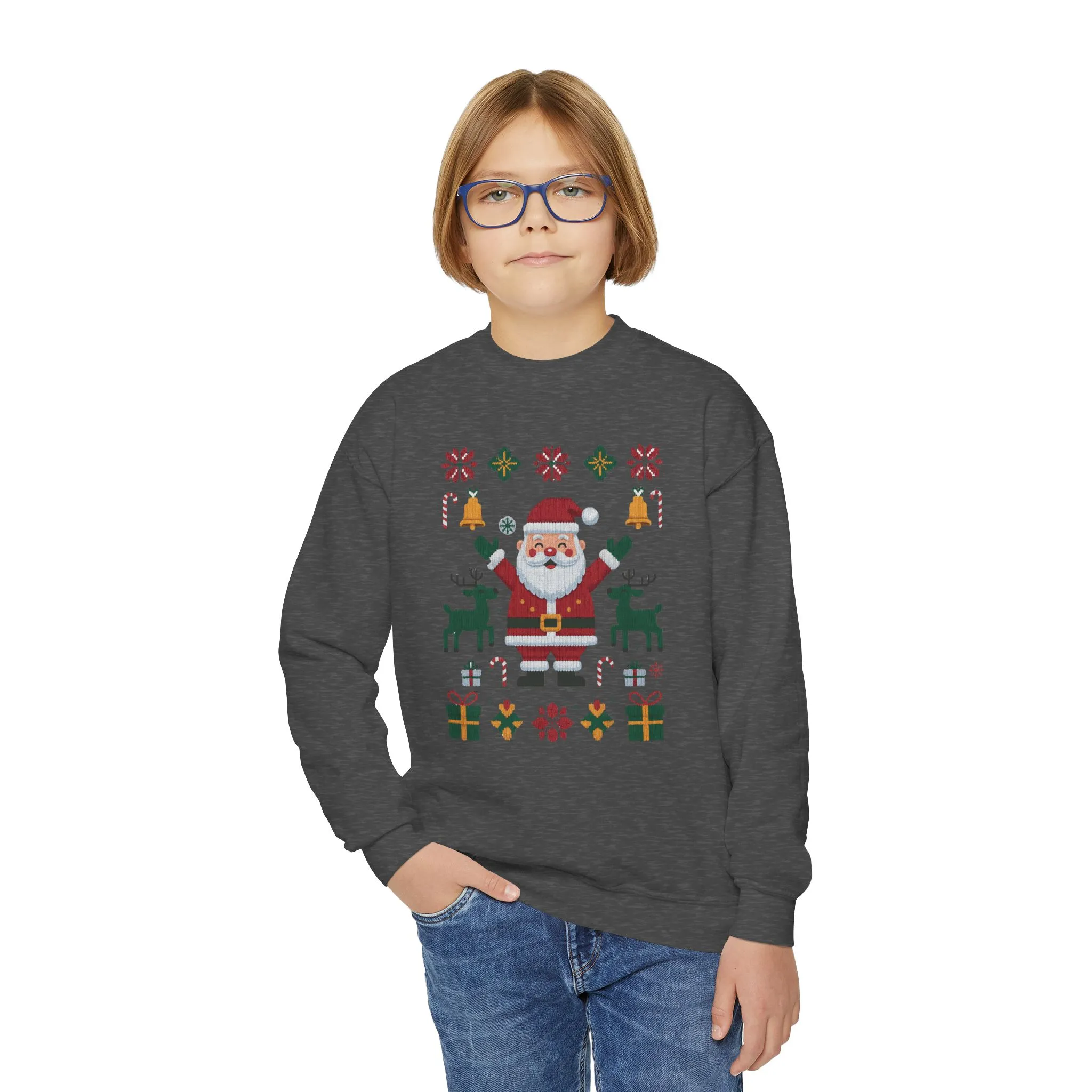 Kids Santa Christmas Sweatshirt, Cute Reindeer Holiday Jumper, Classic Christmas Sweater for Girls - Image 12