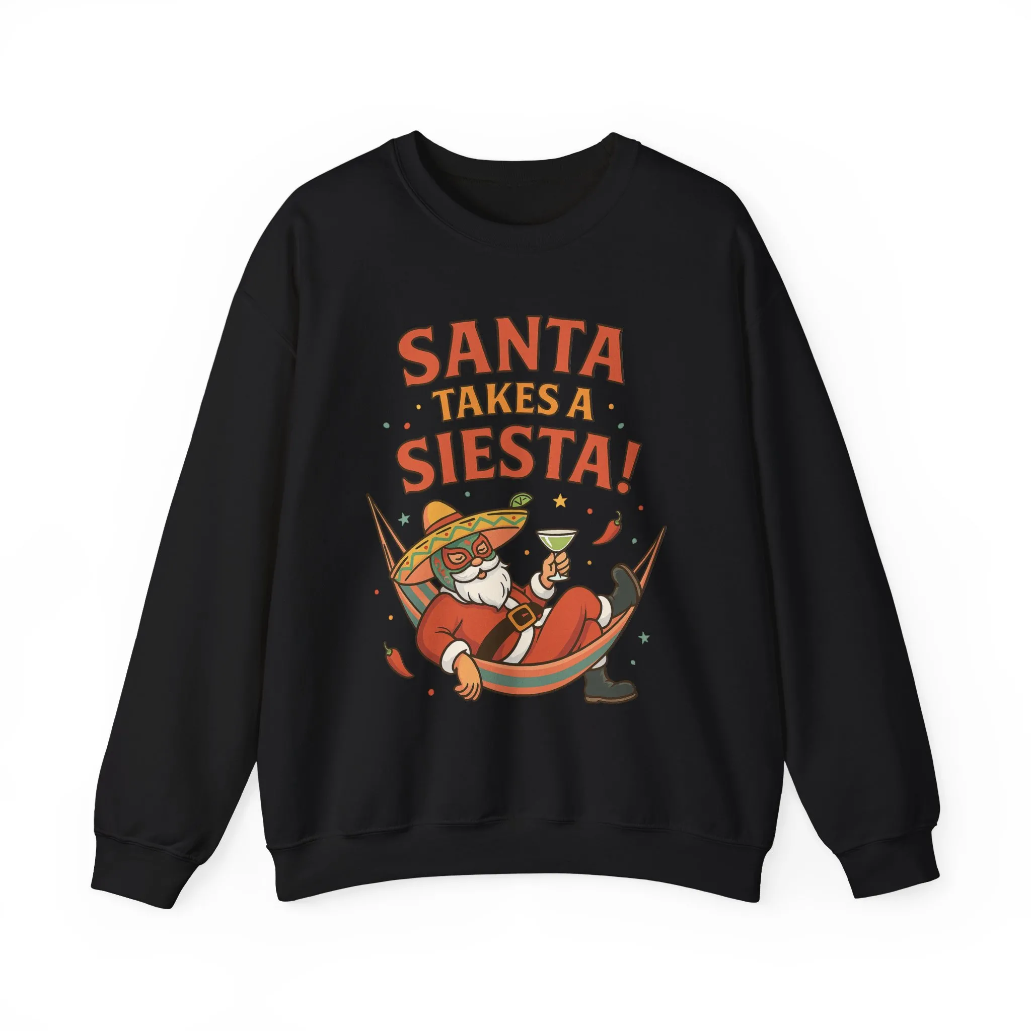 Santa Takes a Siesta Funny Christmas Sweatshirt for Men, Mexican Holiday Jumper - Image 4