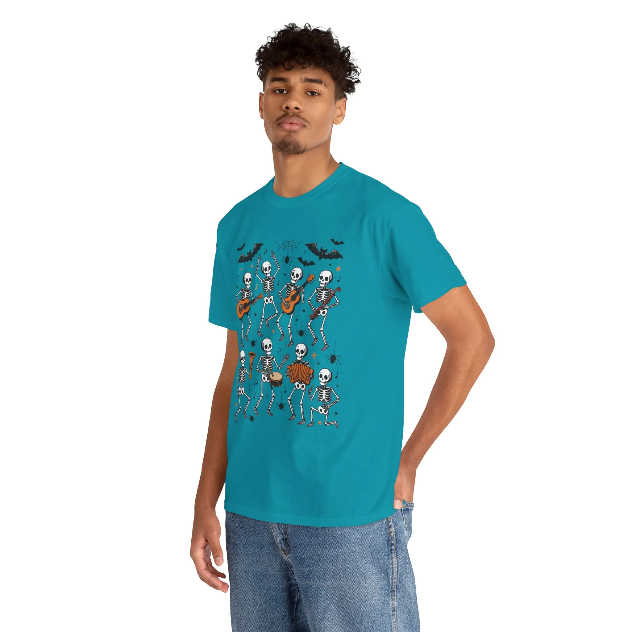 Dancing Skeleton Band Halloween T-Shirt for Men, Funny Spooky Music Tee, Rock and Roll Skeleton Shirt, Cool Halloween Party Outfit - Image 27