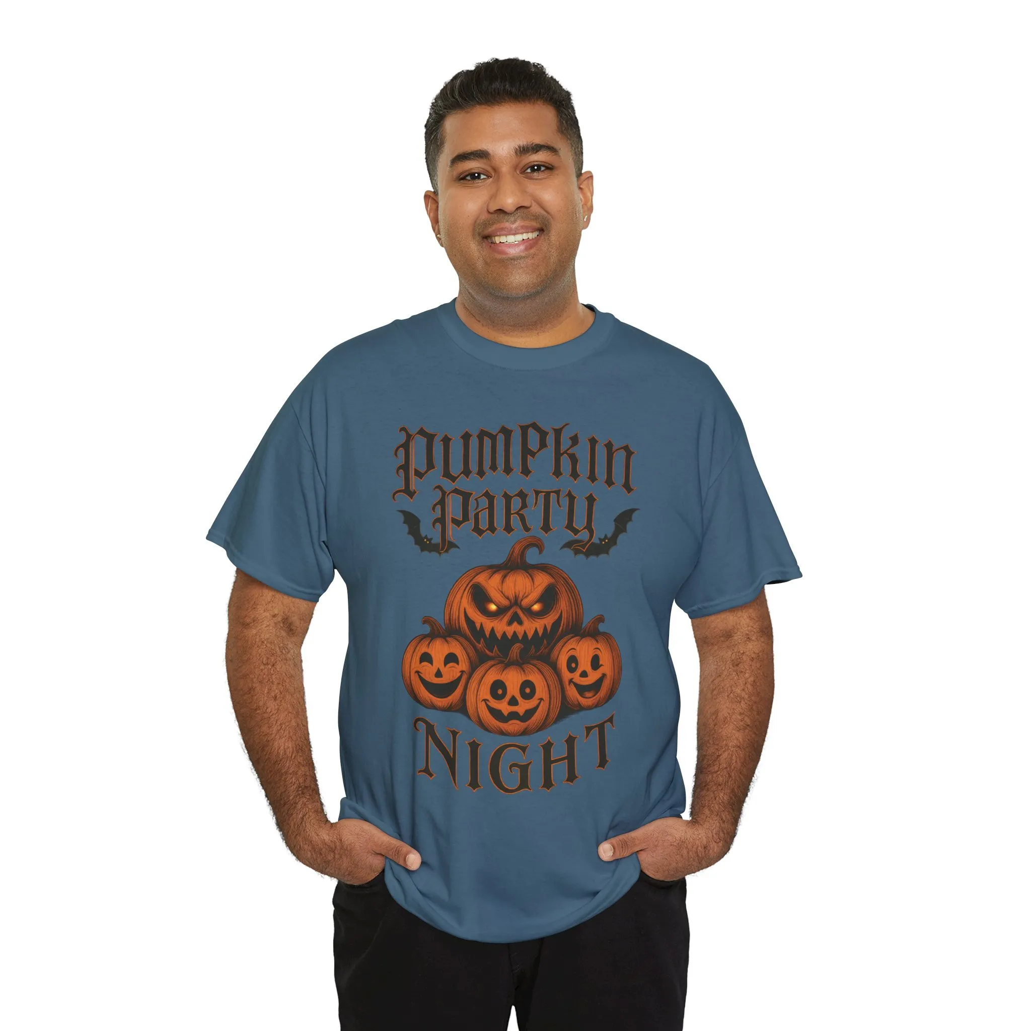 Pumpkin Party Night Men's Halloween T-Shirt, Scary Jack-O-Lantern Pumpkin Graphic Tee for Him - Image 3