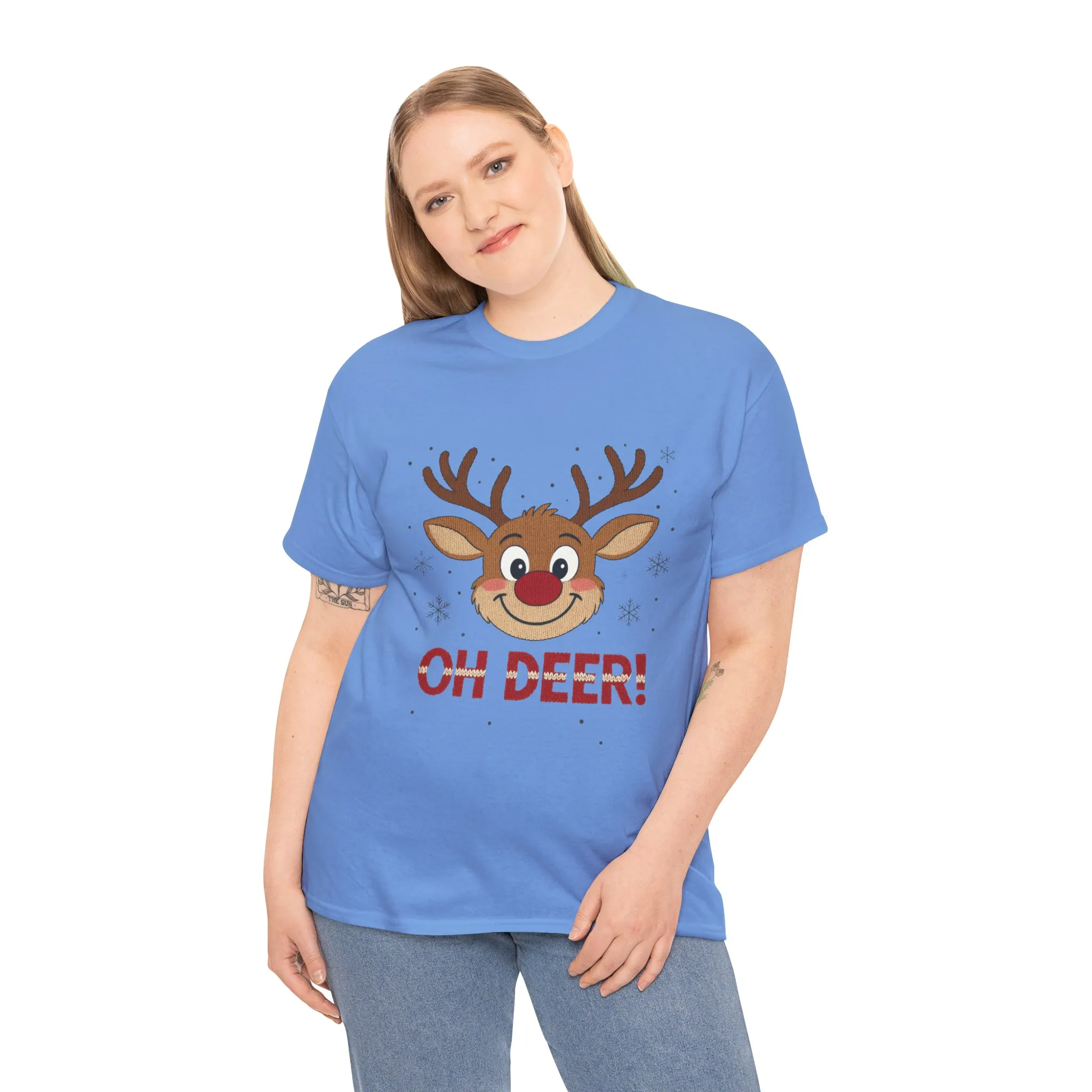 Women's Oh Deer Christmas T-Shirt, Cute Reindeer Holiday Graphic Tee, Women's Heavy Cotton Tee - Image 12