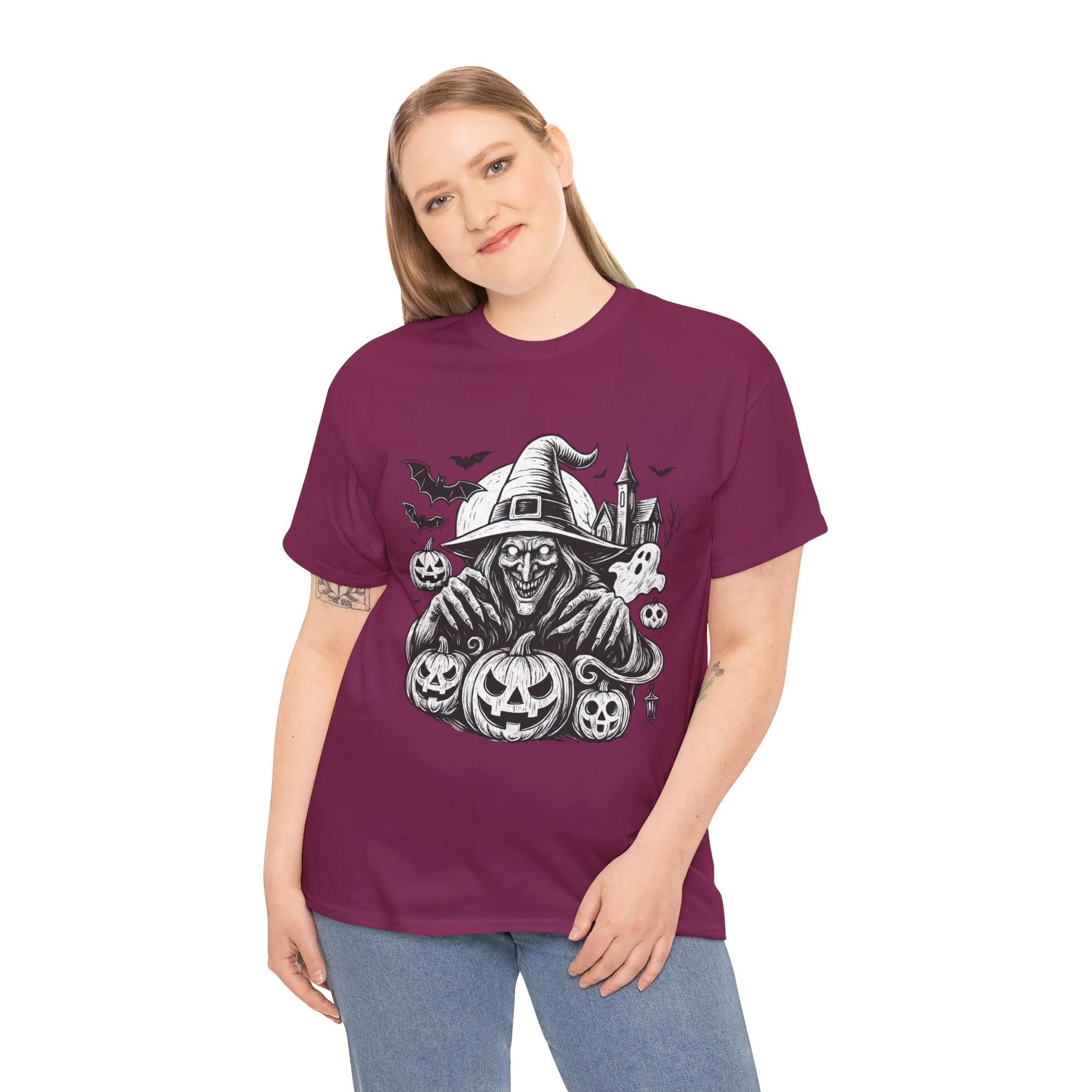 Scary Witch Halloween Shirt Women, Gothic Pumpkin Ghost Tee, Spooky Horror Tee with Bats - Image 21