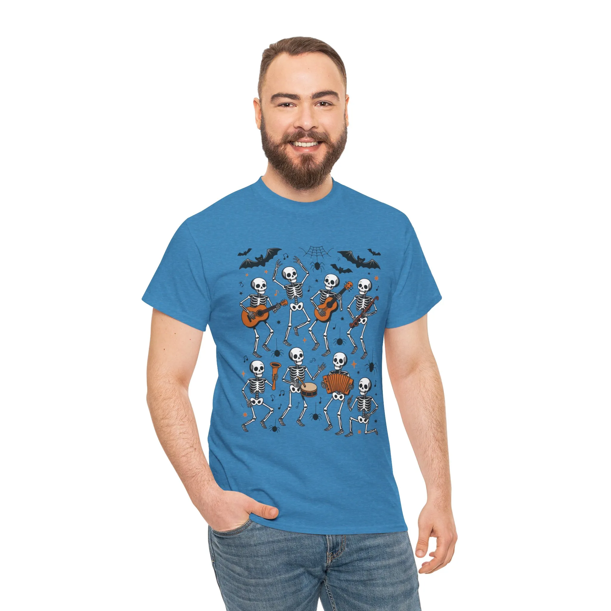 Dancing Skeleton Band Halloween T-Shirt for Men, Funny Spooky Music Tee, Rock and Roll Skeleton Shirt, Cool Halloween Party Outfit - Image 22