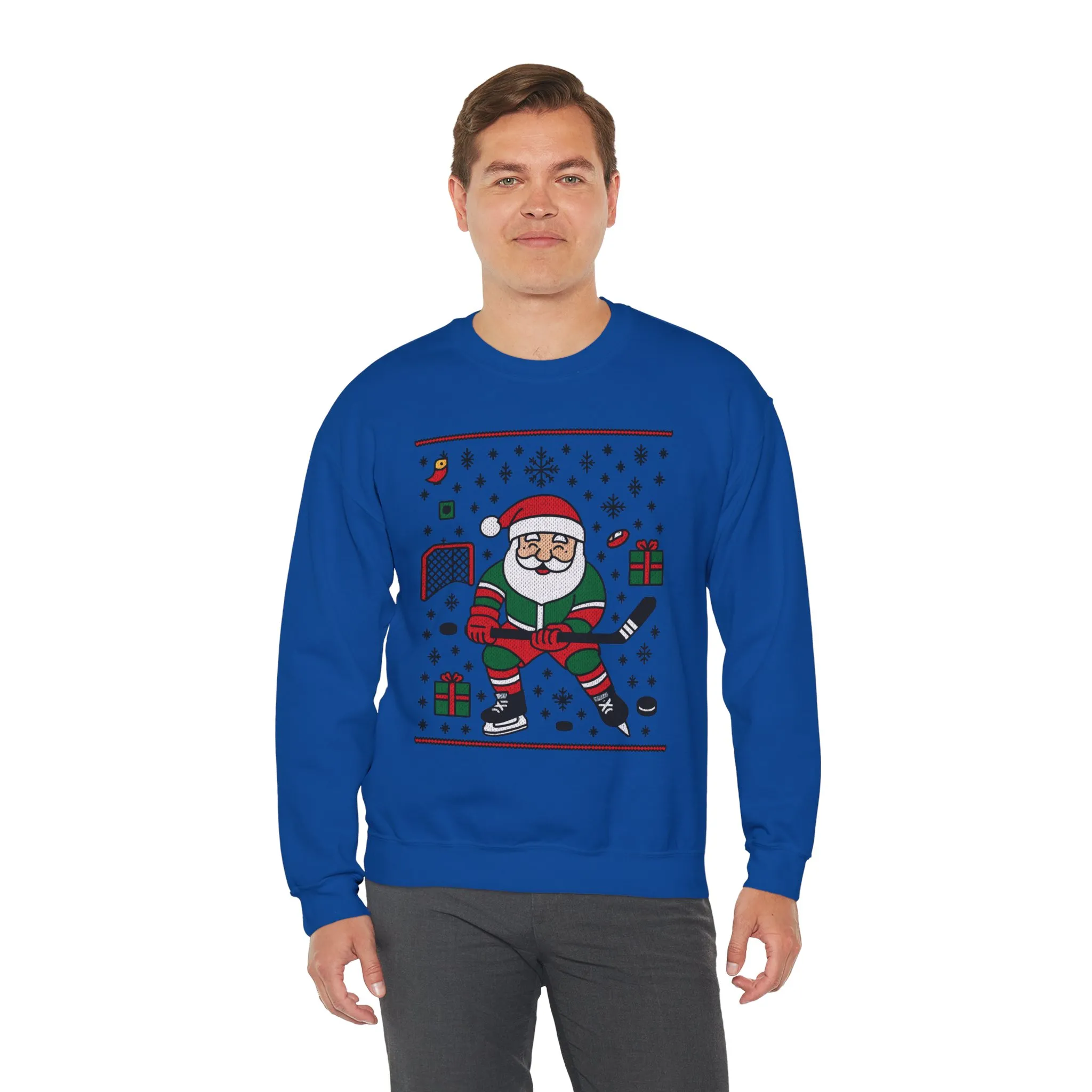Hockey Santa Men's Christmas Sweatshirt, Funny Sports Holiday Jumper - Image 24