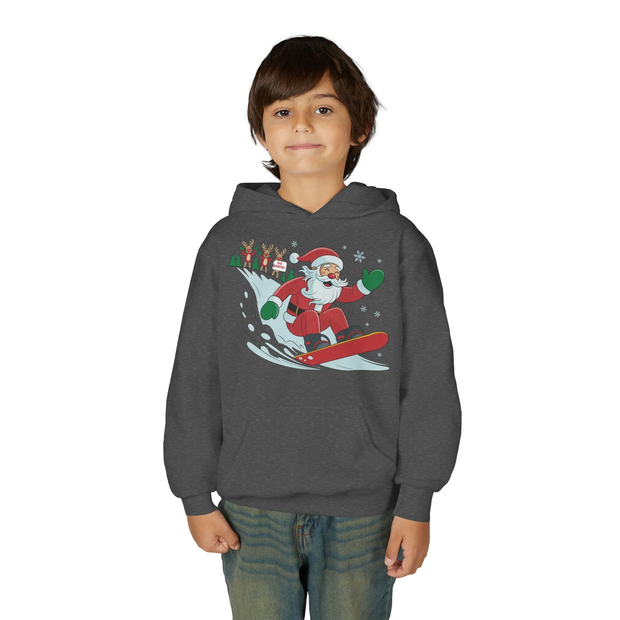 Go Santa Snowboarding Christmas Hoodie, Funny Santa - Reindeer Holiday Hoodie for Kids, Cute Winter Sports Christmas Sweatshirt - Image 15