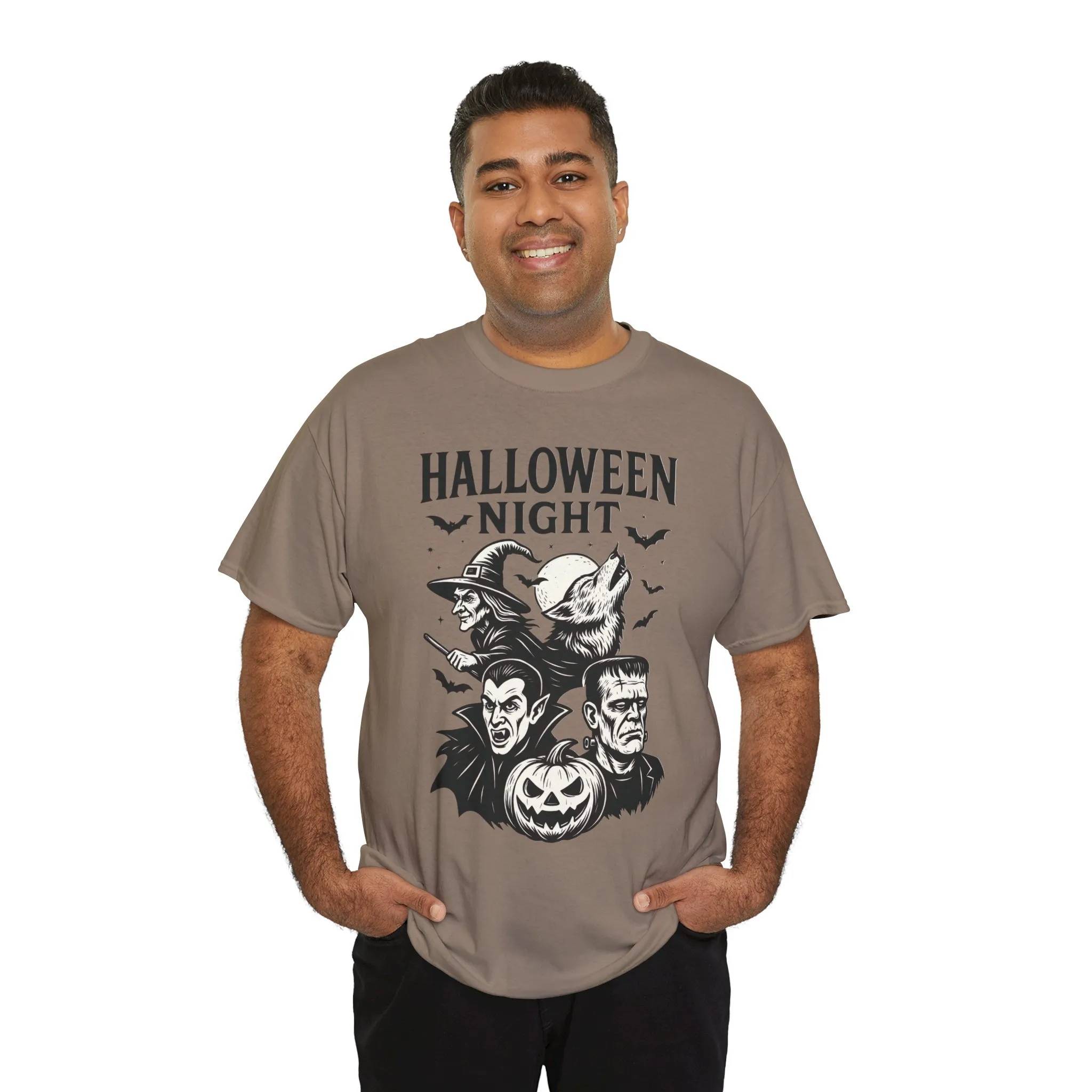 Halloween Night Men's T-Shirt, Classic Monsters Graphic Tee, Witch, Vampire, Frankenstein, Werewolf - Image 12