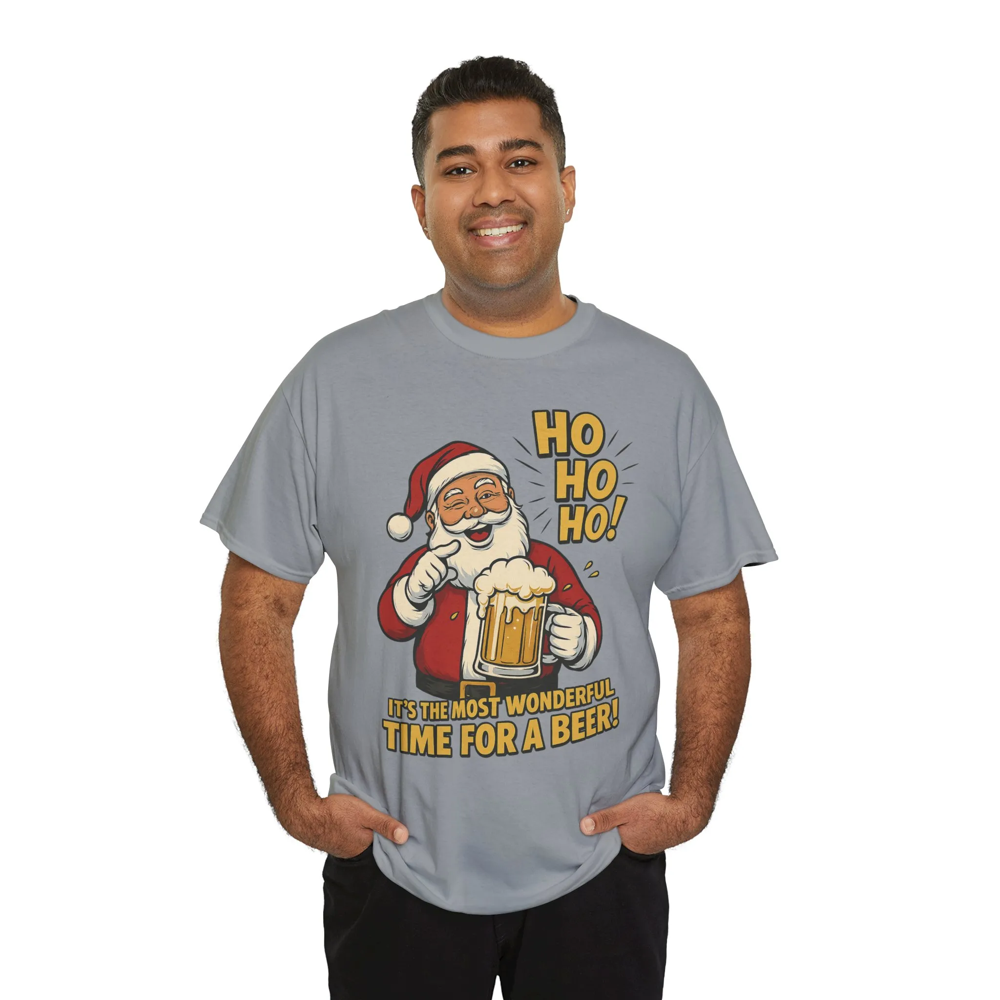 Funny Santa Beer Christmas T-Shirt, Men's Holiday Party Tee - Image 12