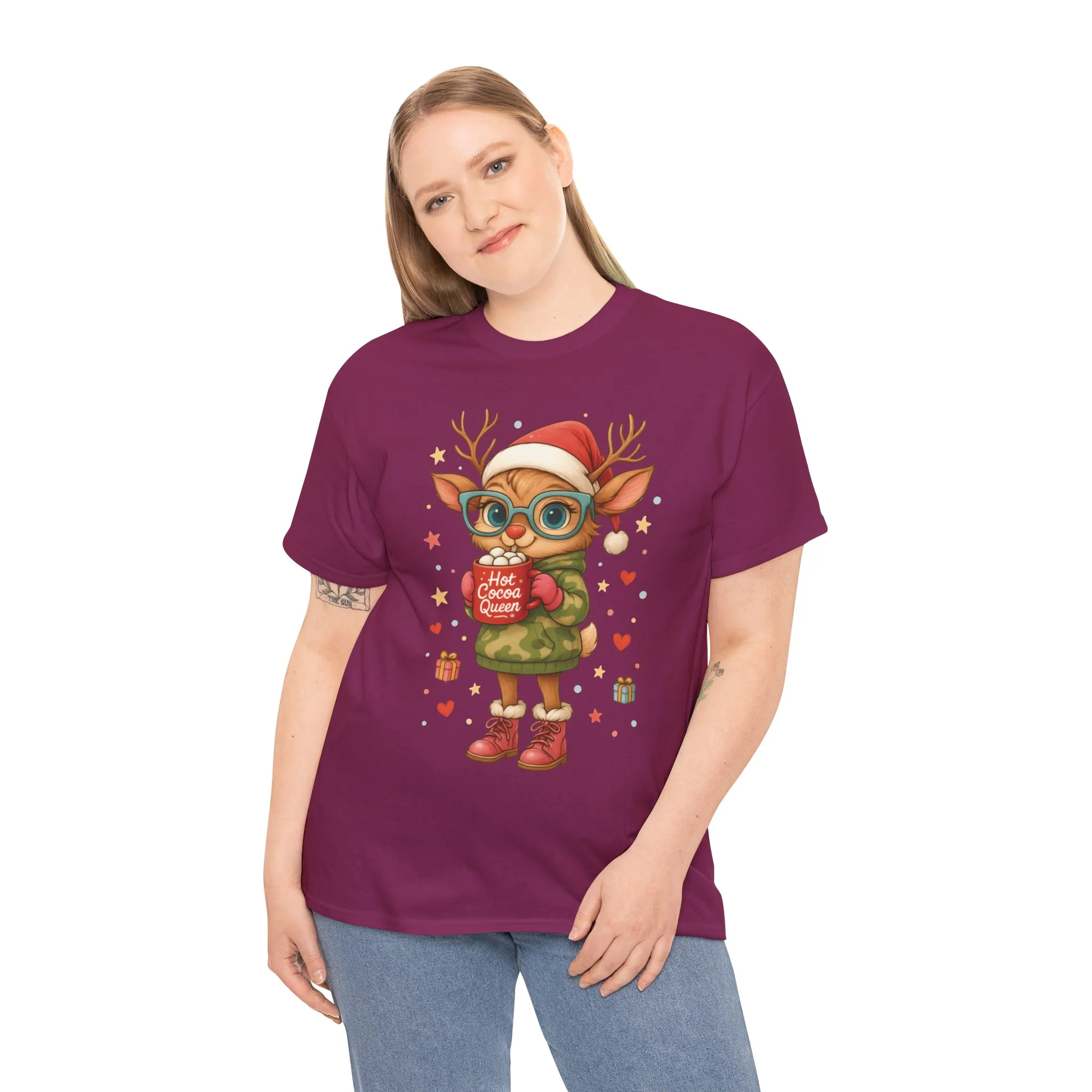 Hot Cocoa Queen Christmas Women's T-Shirt, Cute Holiday Reindeer Tee for Women - Image 24
