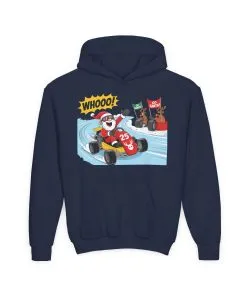Go Santa Kart Racing Christmas Hoodie, Funny Santa - Reindeer Holiday Sweatshirt for Kids, Cute Christmas Jumper Youth Gift