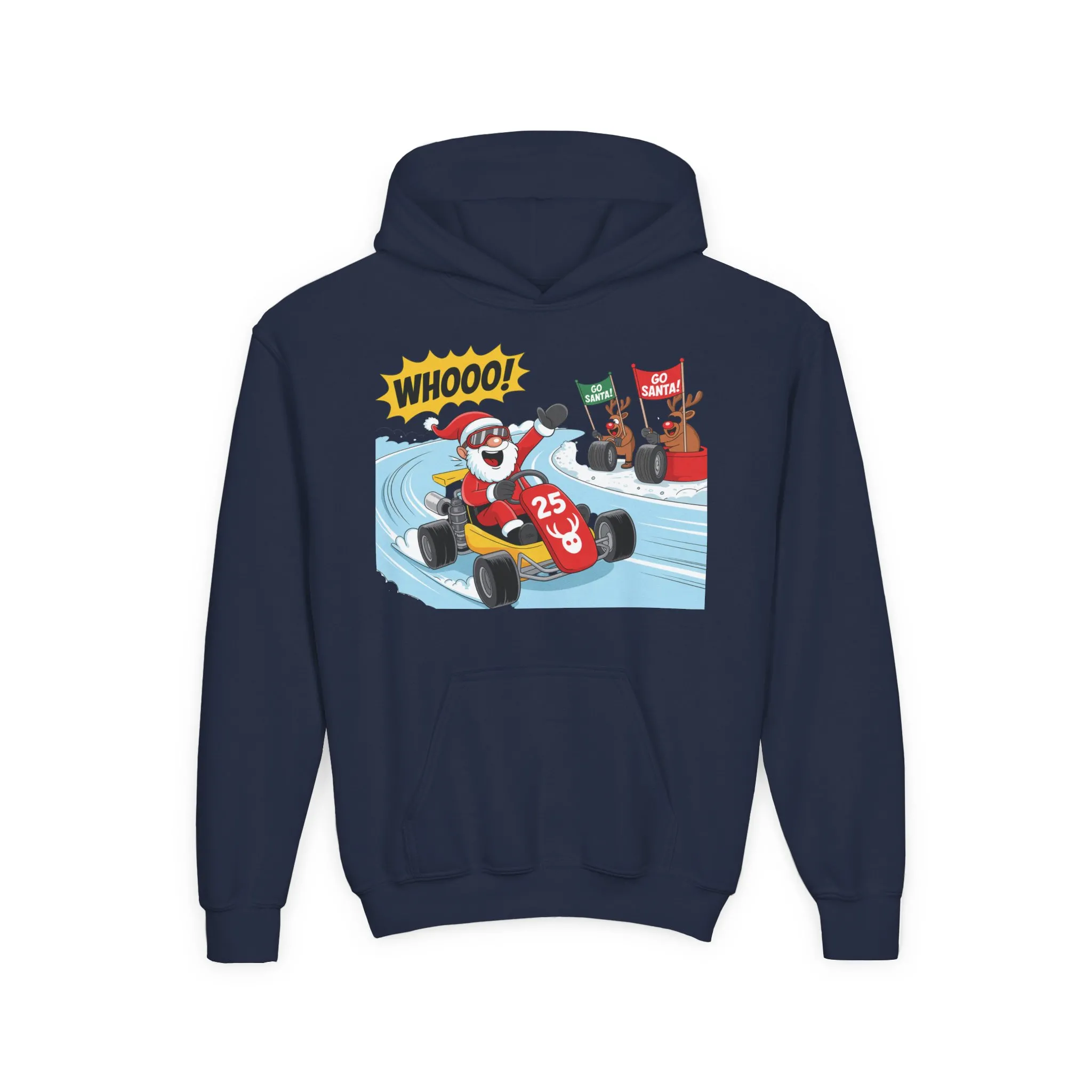 Go Santa Kart Racing Christmas Hoodie, Funny Santa - Reindeer Holiday Sweatshirt for Kids, Cute Christmas Jumper Youth Gift