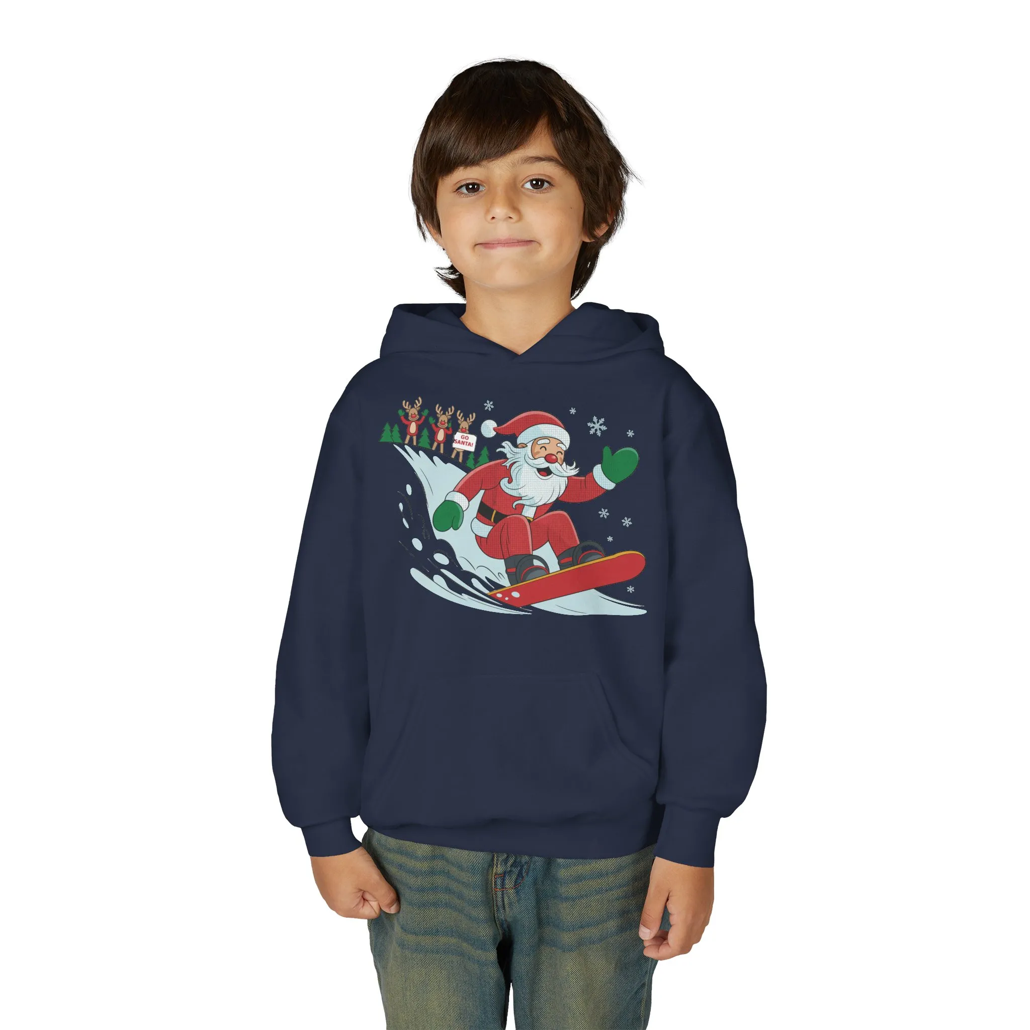 Go Santa Snowboarding Christmas Hoodie, Funny Santa - Reindeer Holiday Hoodie for Kids, Cute Winter Sports Christmas Sweatshirt - Image 23