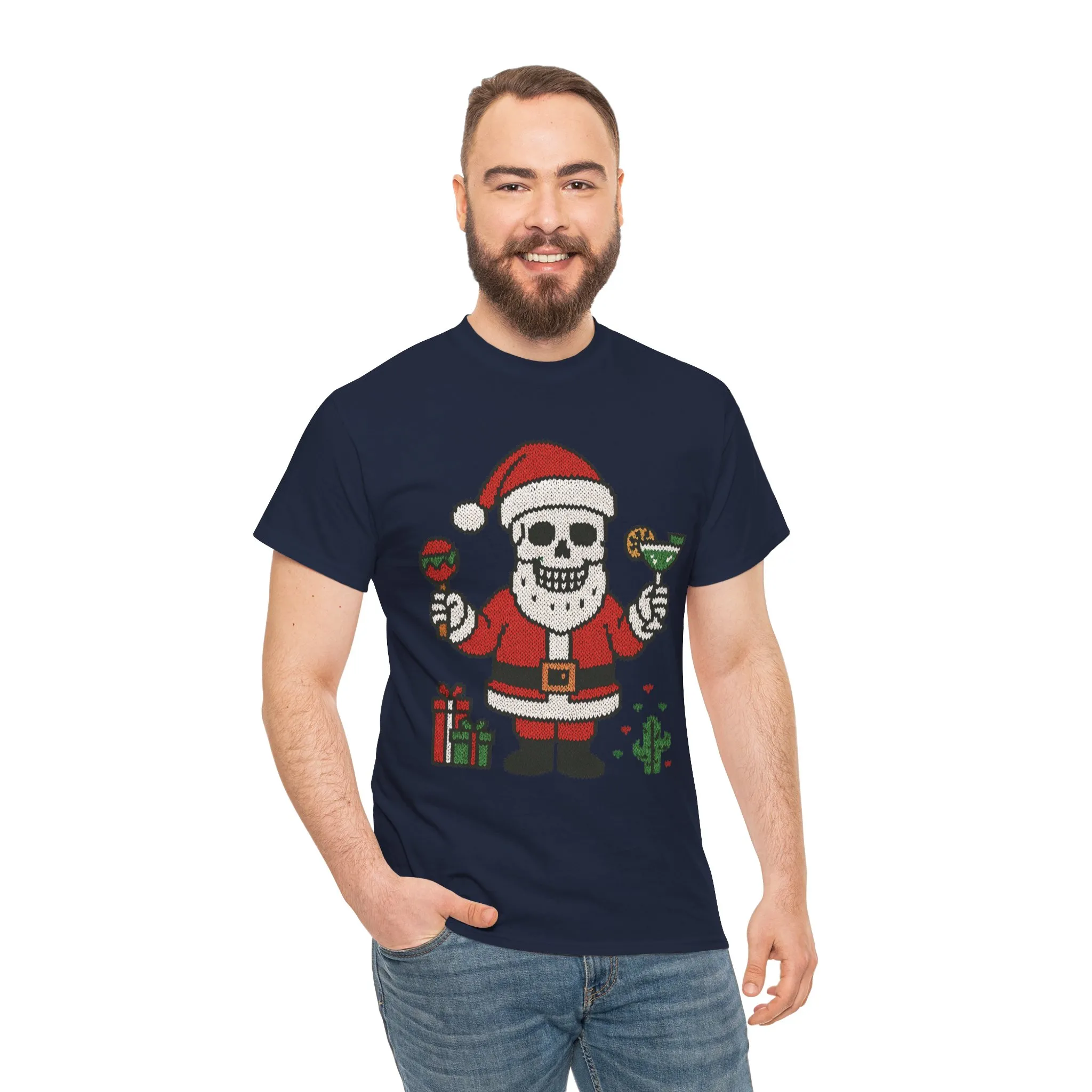 Funny Santa Skull Christmas Men's Shirt, Holiday Margarita Tee for Men - Image 26