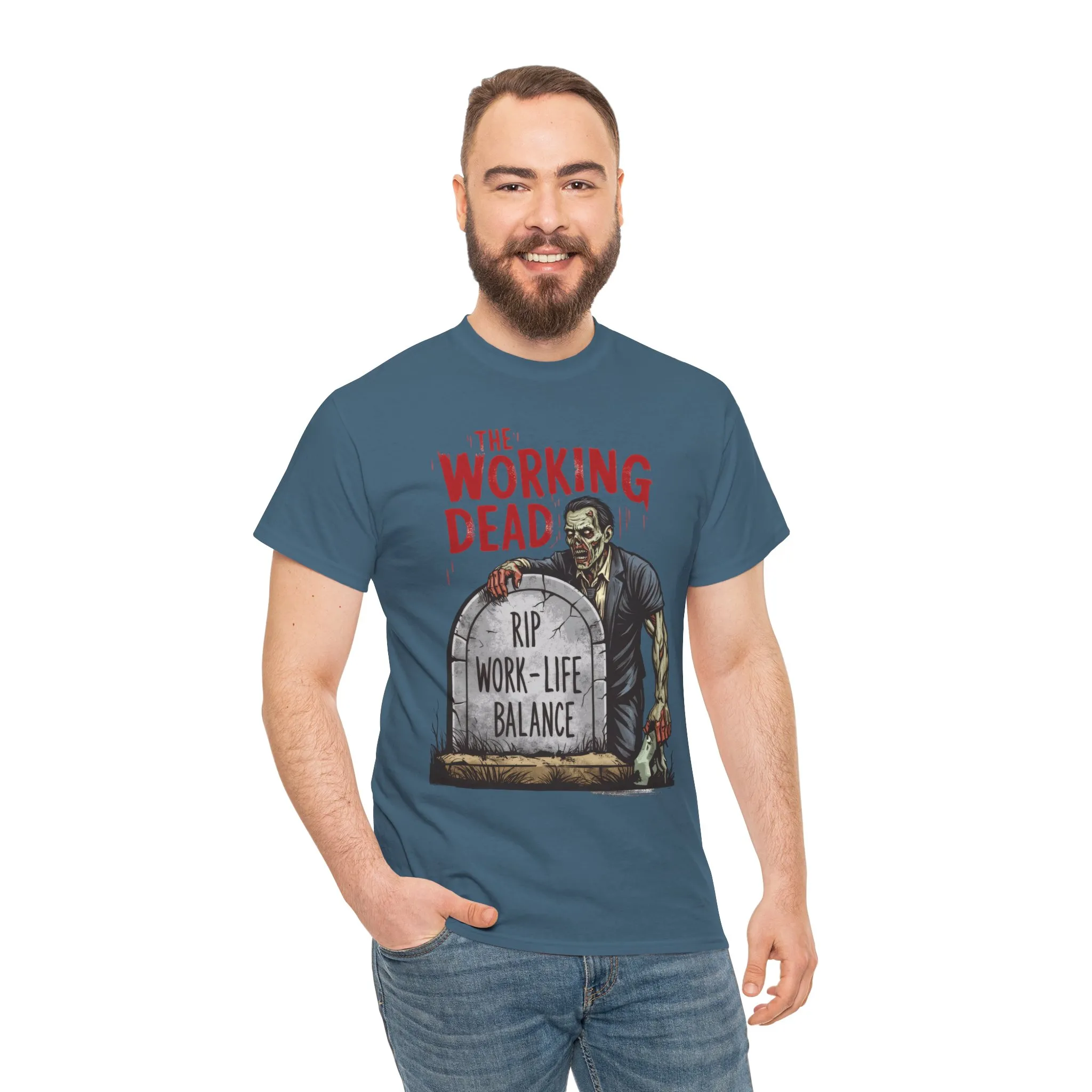 The Working Dead Shirt Men, Funny Work Life Balance Zombie Tee, RIP Work Shirt, Halloween Tee - Image 17