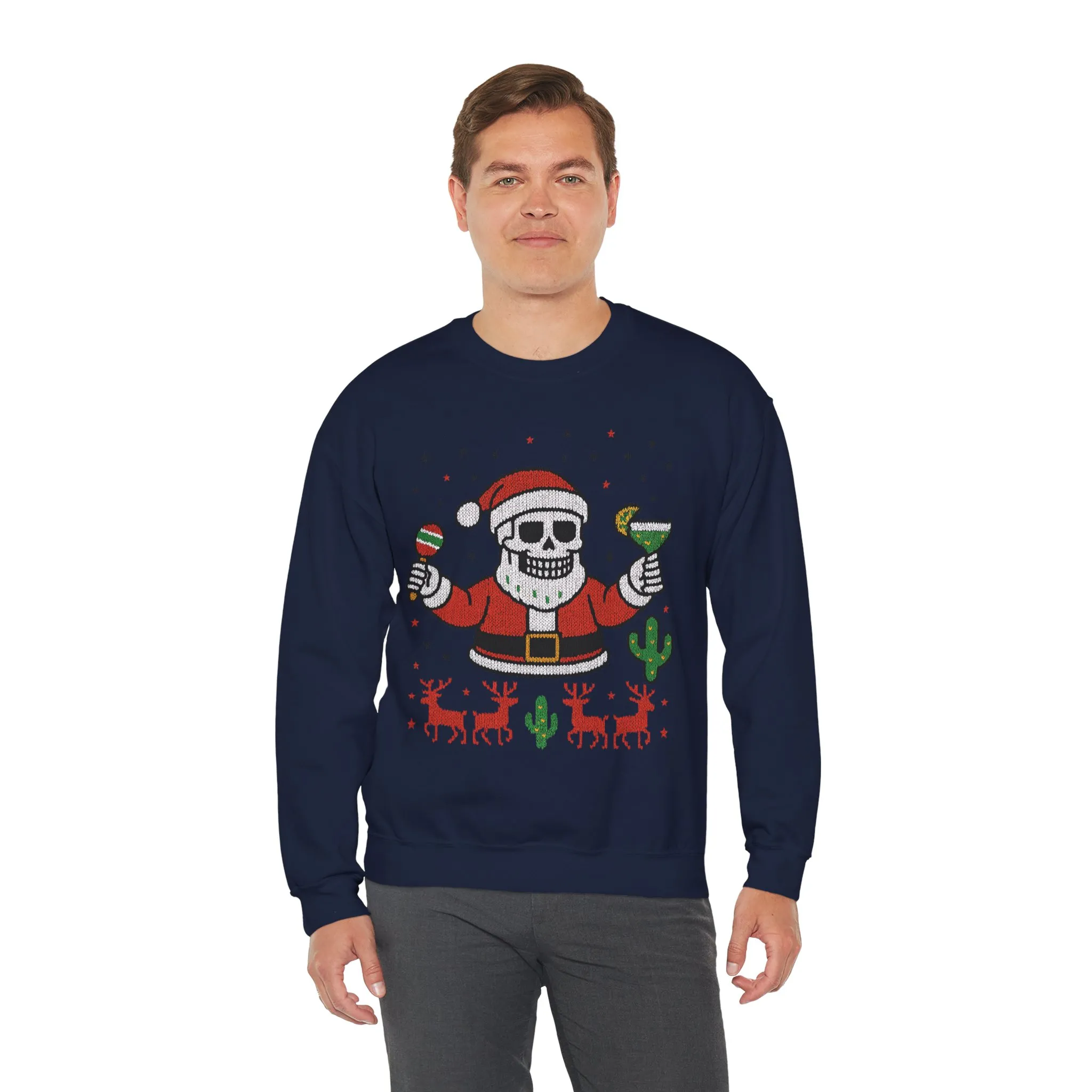 Skeleton Santa Ugly Christmas Sweatshirt for Men, Funny Margarita Holiday Jumper - Image 27