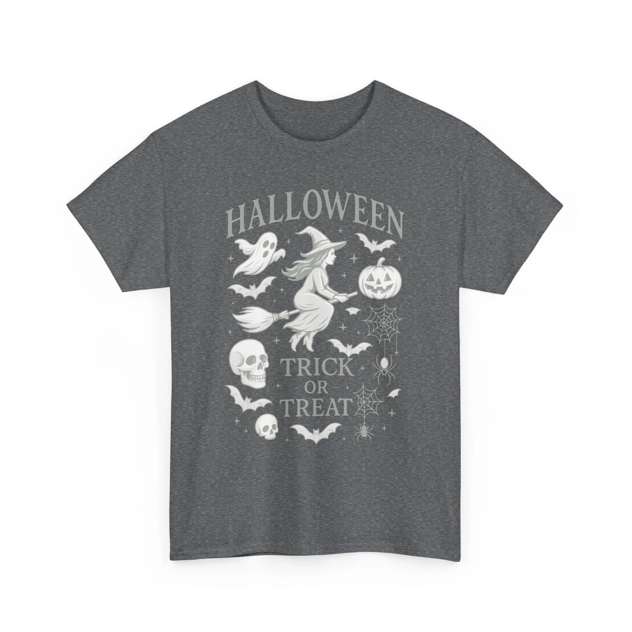 Halloween Witch Flying Broomstick T-Shirt, Trick or Treat Ghost Pumpkin Skull Spider Web Women's Tee - Image 7