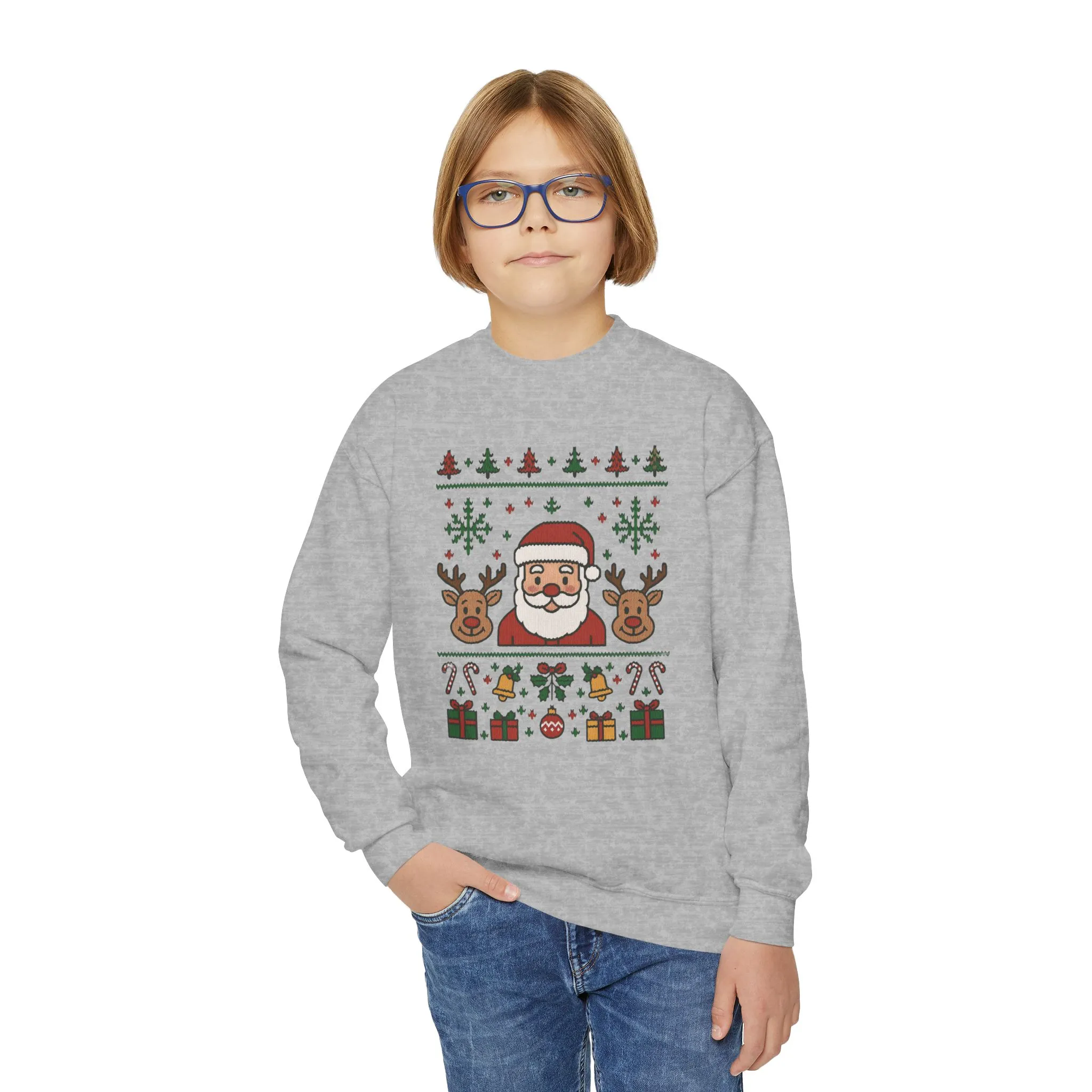 Santa - Reindeer Christmas Sweatshirt for Kids, Cozy Holiday Jumper, Youth Crewneck Sweatshirt - Image 3