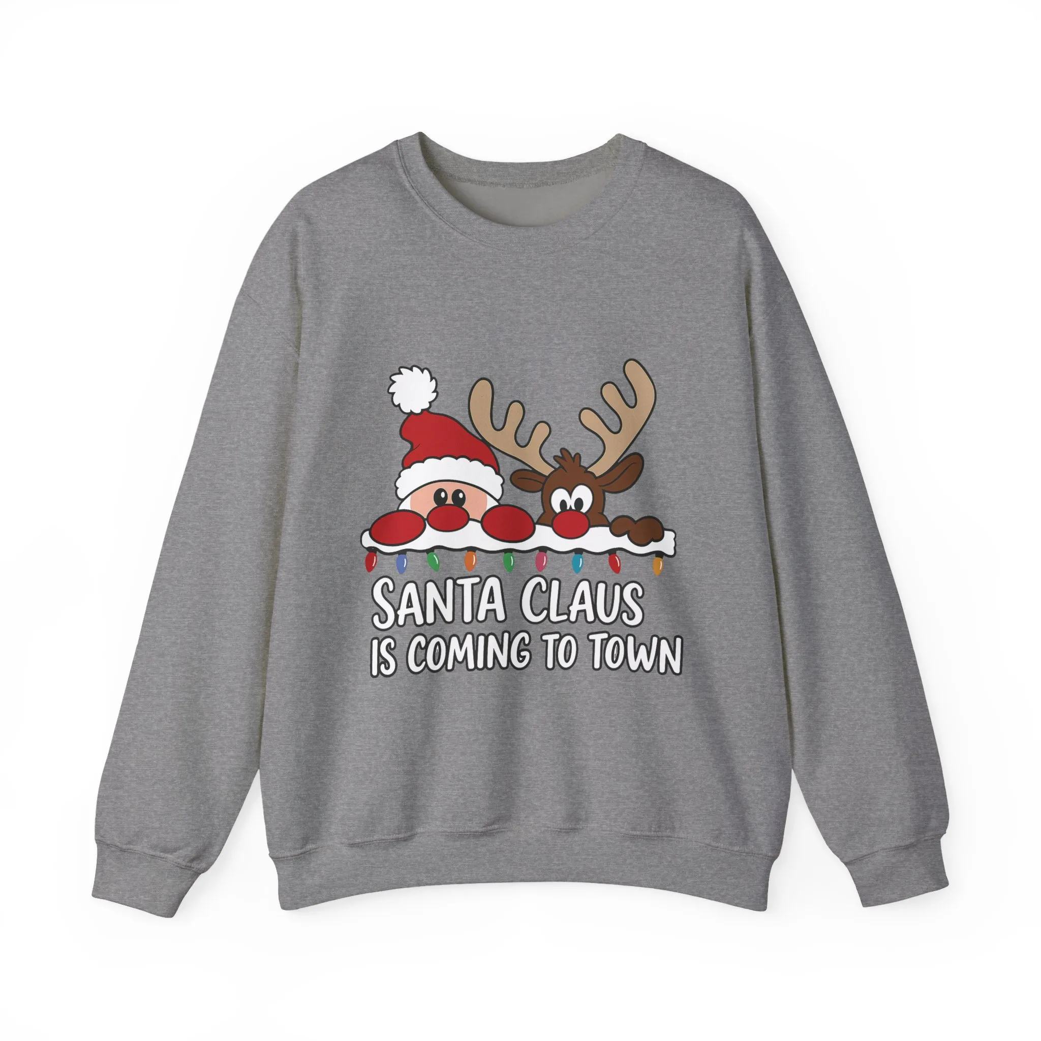 Santa Claus Is Coming to Town Women's Christmas Sweatshirt, Cute Santa - Reindeer Holiday Jumper - Image 12