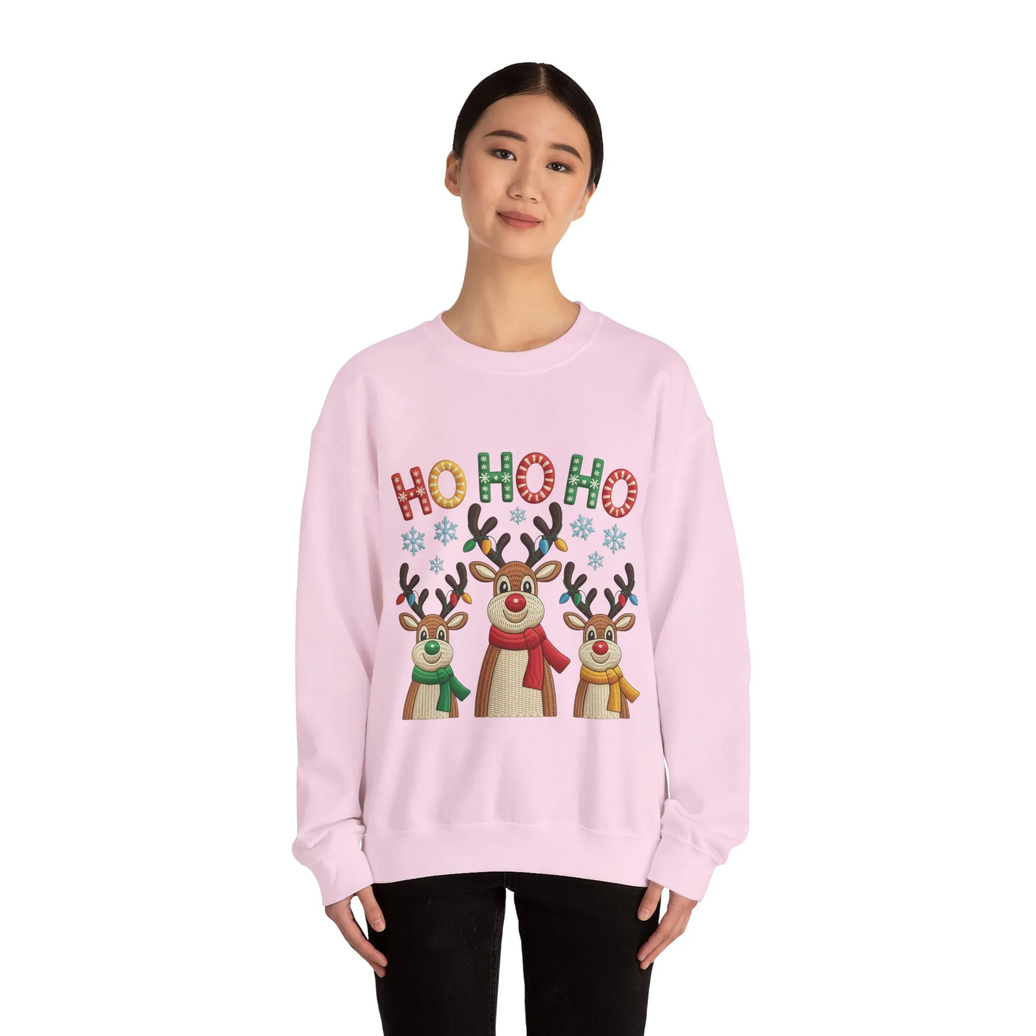 Ho Ho Ho Reindeer Christmas Sweatshirt, Cute Holiday Pullover for Women - Image 20