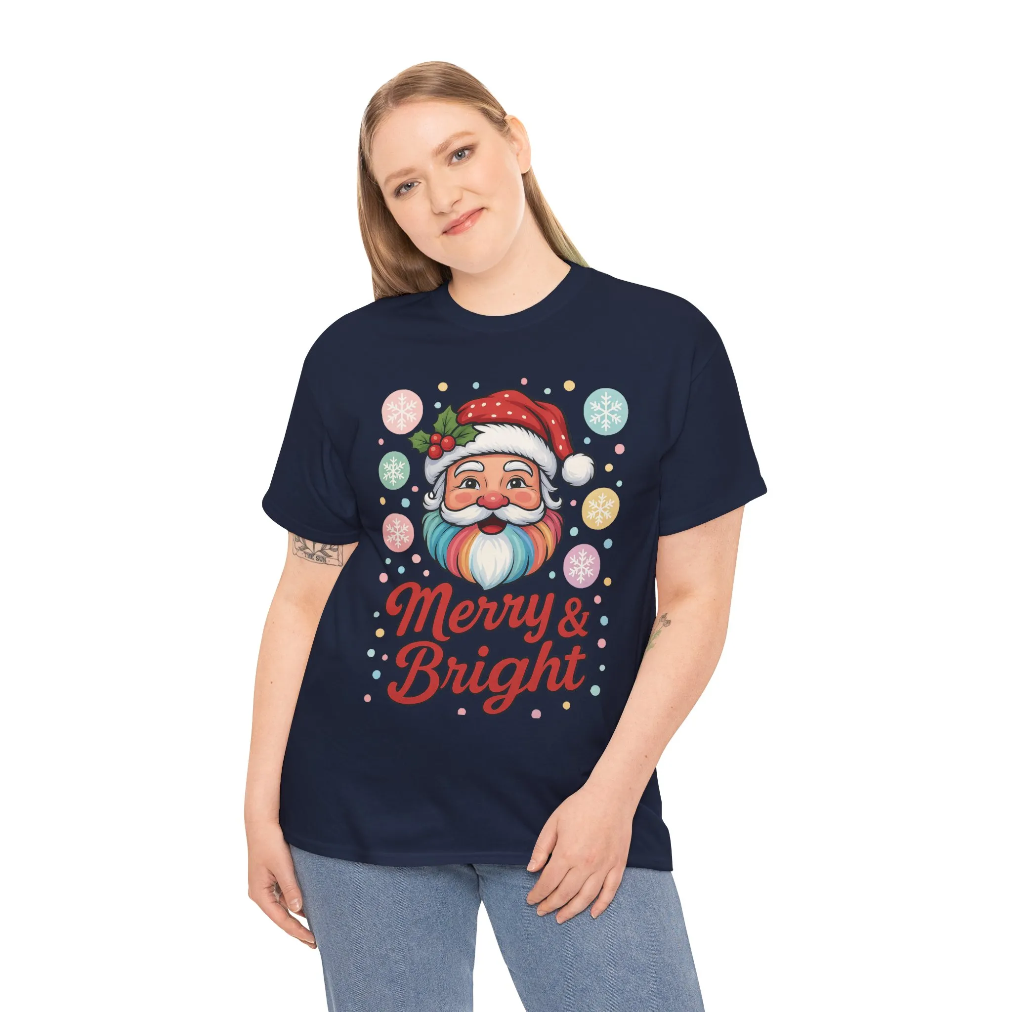 Merry - Bright Santa Christmas T-Shirt, Retro Pastel Christmas Tee, Cute Holiday Shirt for Women - Image 21