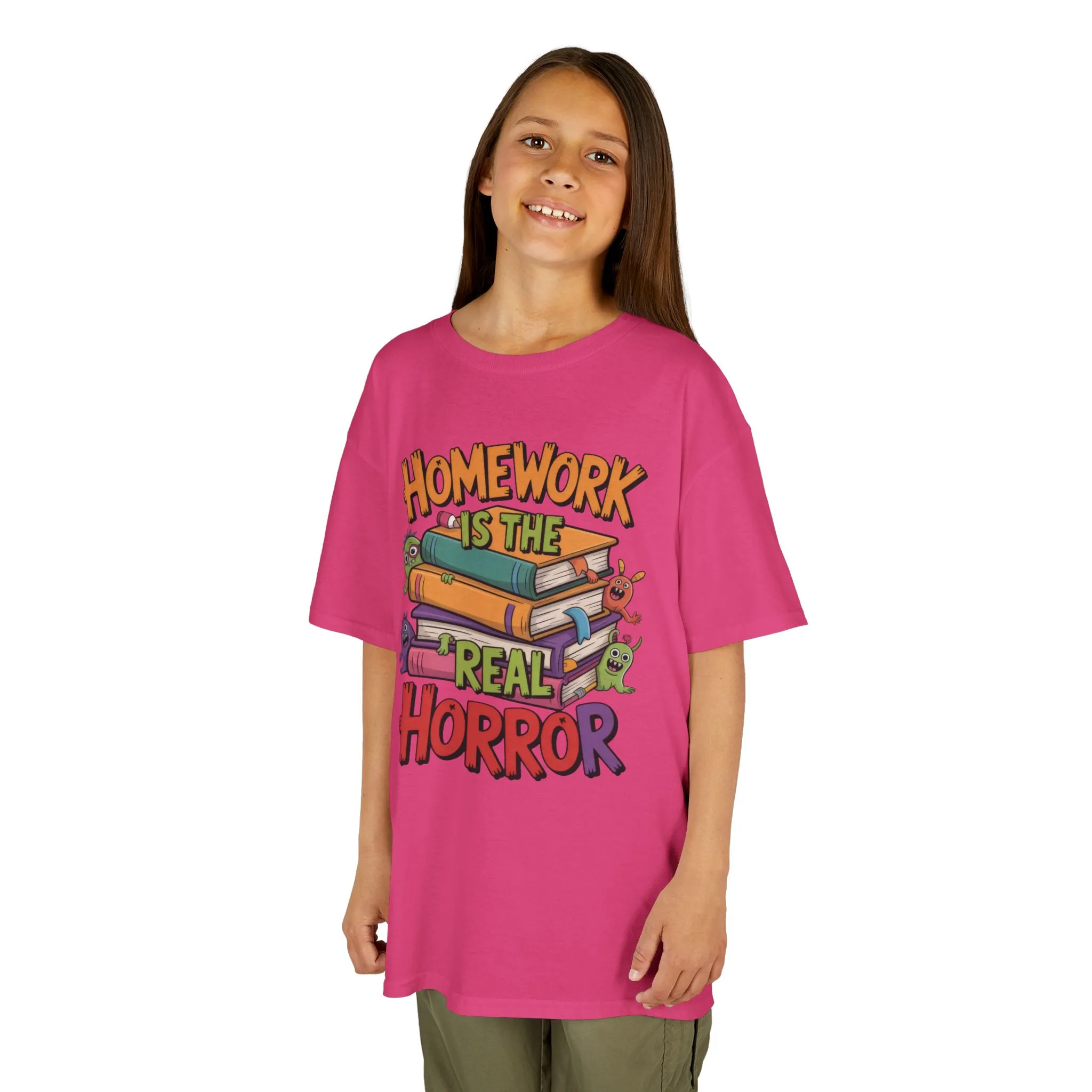 Kids Funny Homework Tee, Cute Monster School Shirt, Homework Is the Real Horror, Back to School Gift for Boys & Girls, Kids Halloween Tee - Image 23