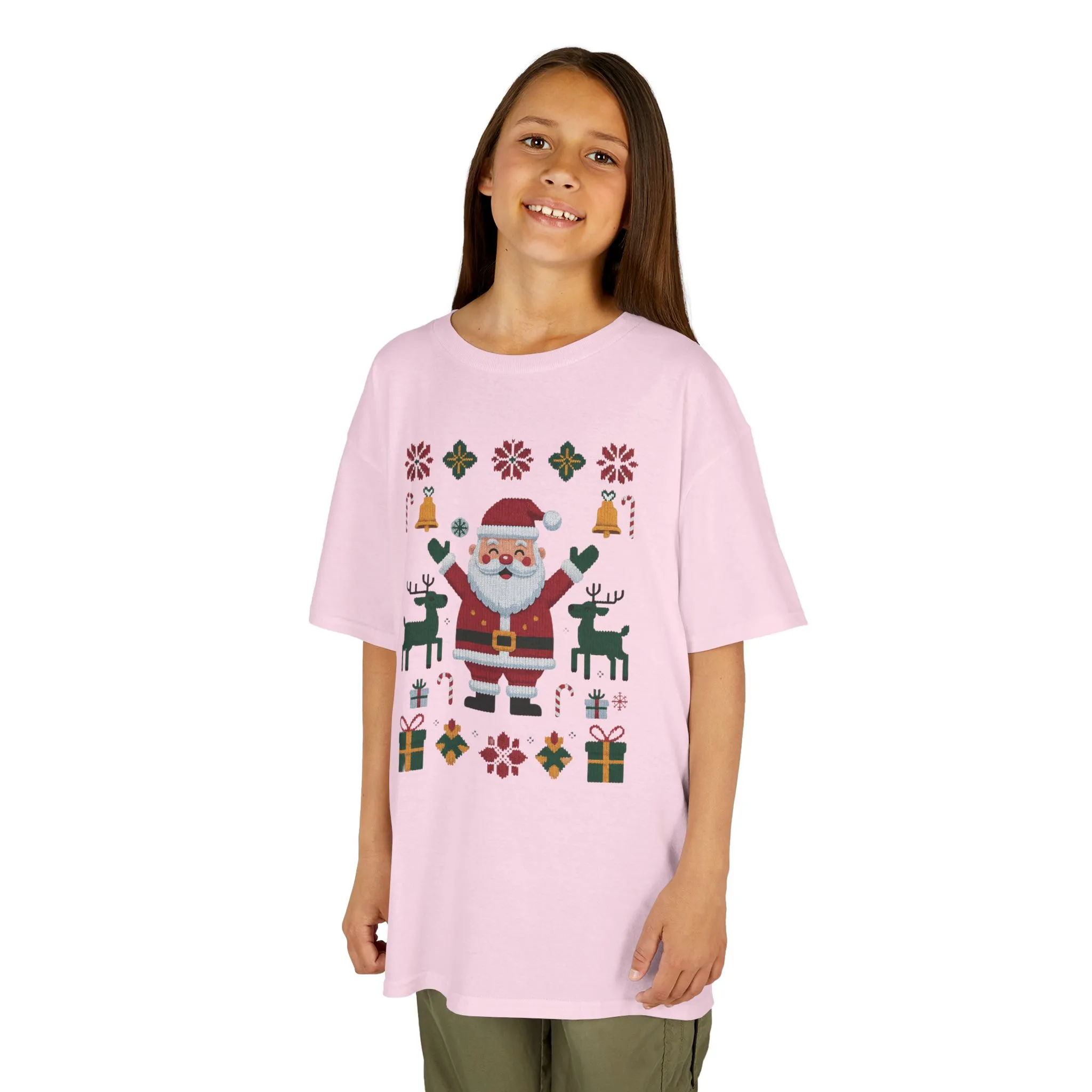 Kids Santa Christmas T-Shirt, Cute Reindeer Holiday Tee, Classic Christmas Shirt for Girls