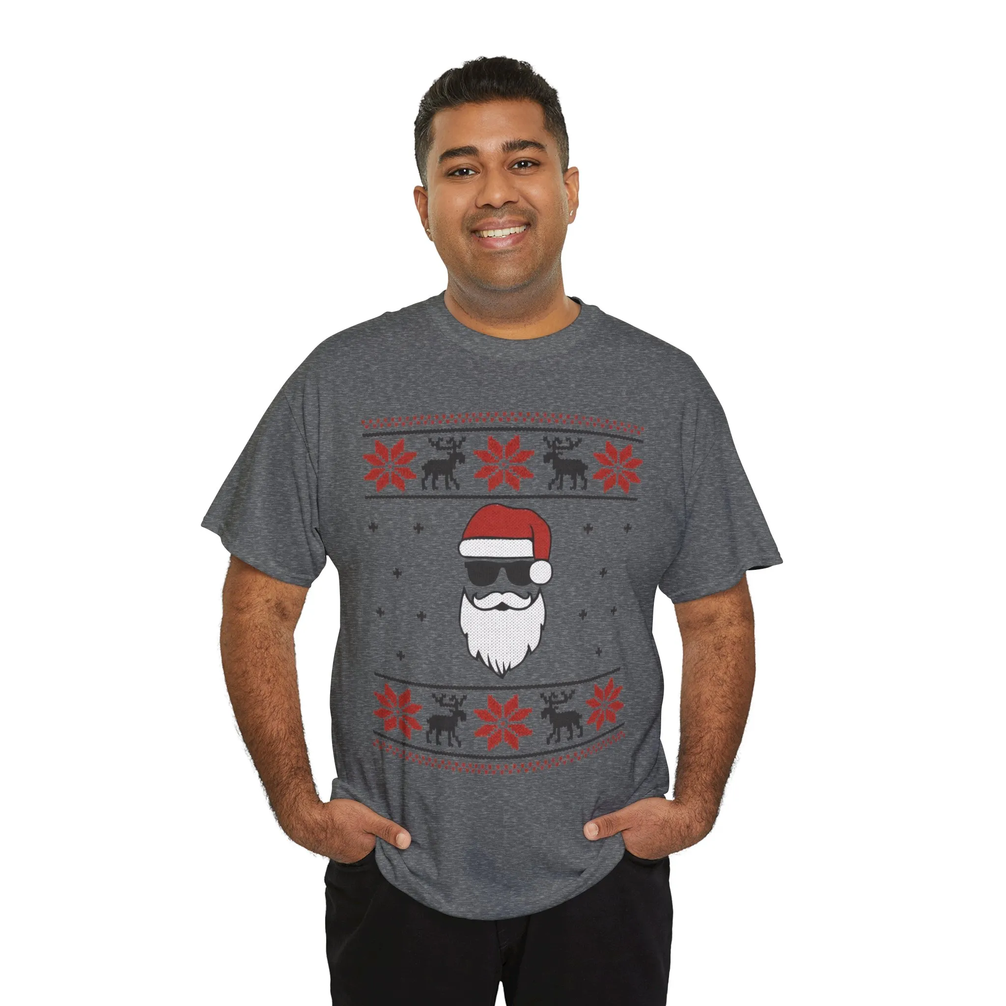 Cool Santa Men's T-Shirt, Funny Christmas Tee, Retro Knit Pattern Holiday Shirt - Image 12