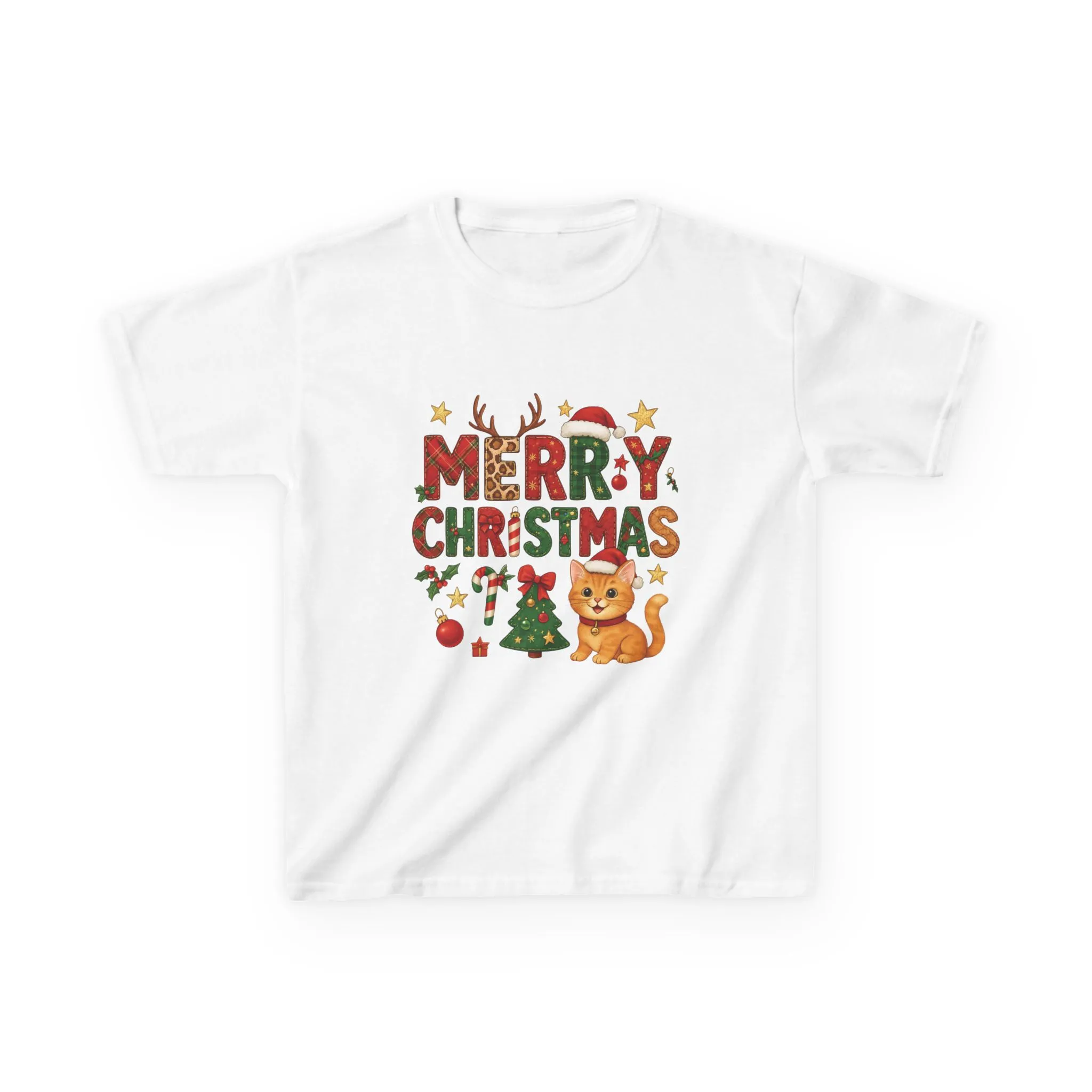 Merry Christmas Cat Shirt for Girls, Cute Holiday Kitten Tee - Image 4