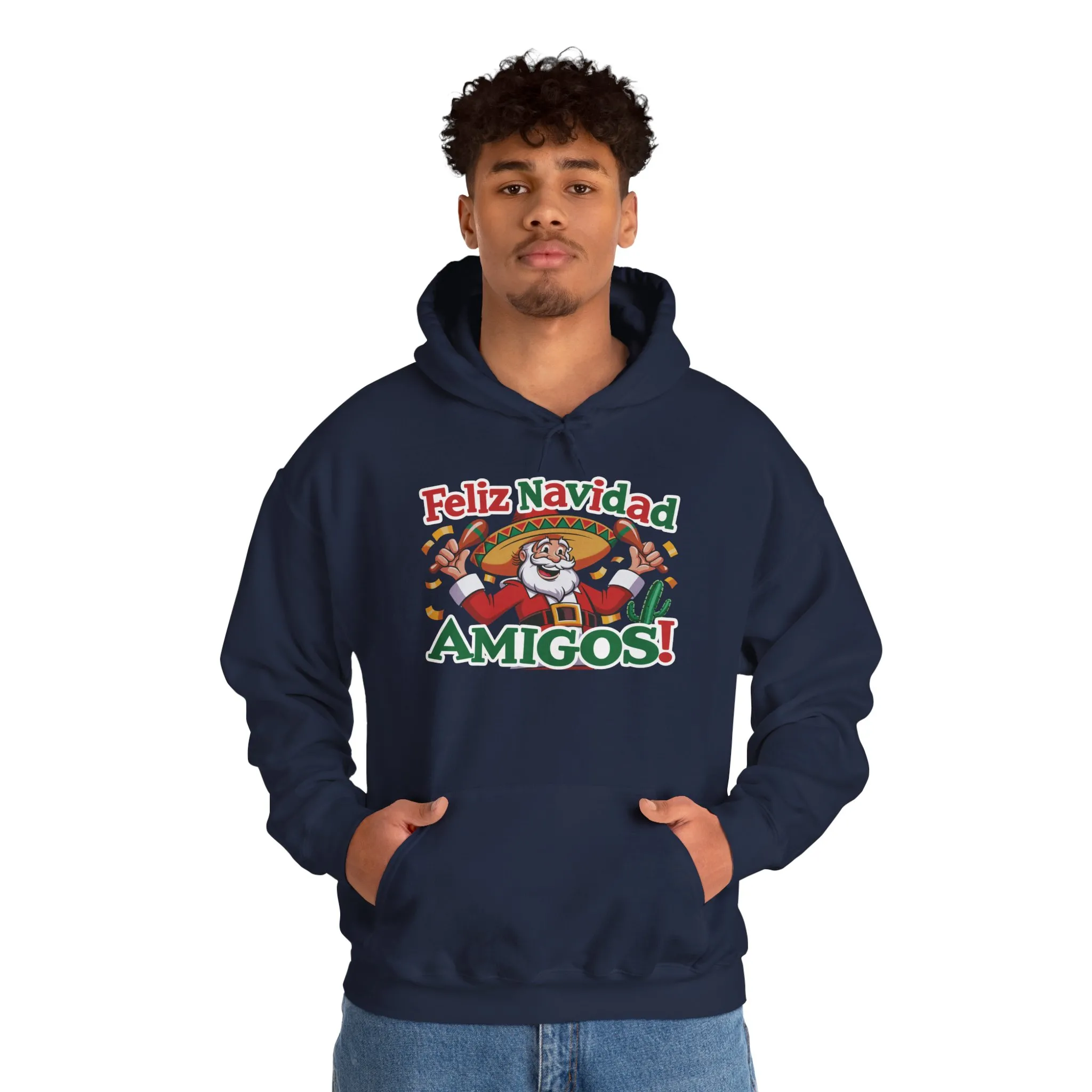Feliz Navidad Amigos Hoodie, Funny Mexican Santa Christmas Hoodie, Latin Fiesta Holiday Sweatshirt for Men - Image 31