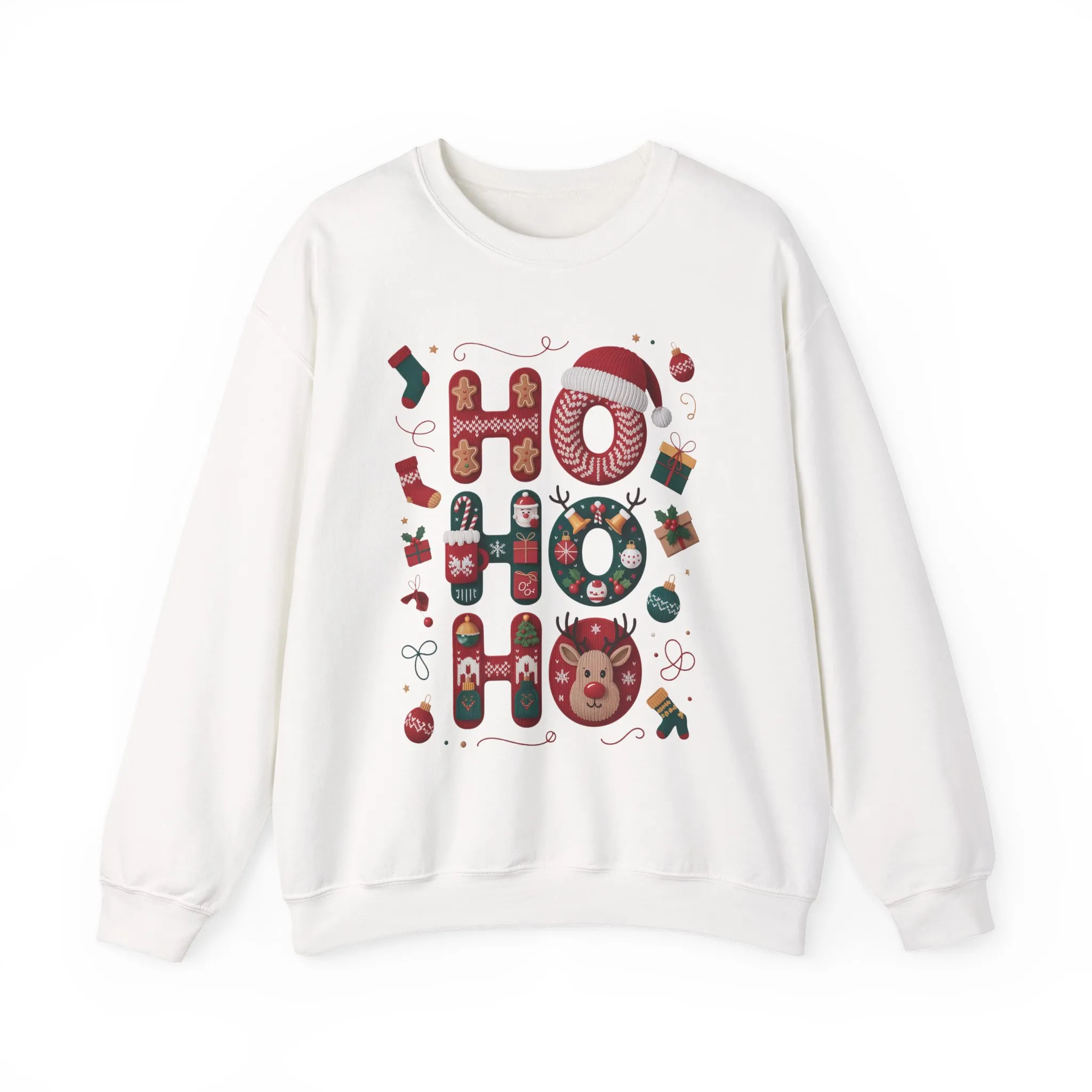 Ho Ho Ho Christmas Sweatshirt, Cute Women's Holiday Hoodie - T-Shirt, Festive Gingerbread - Reindeer Design, Cozy Winter Christmas Jumper - Image 4