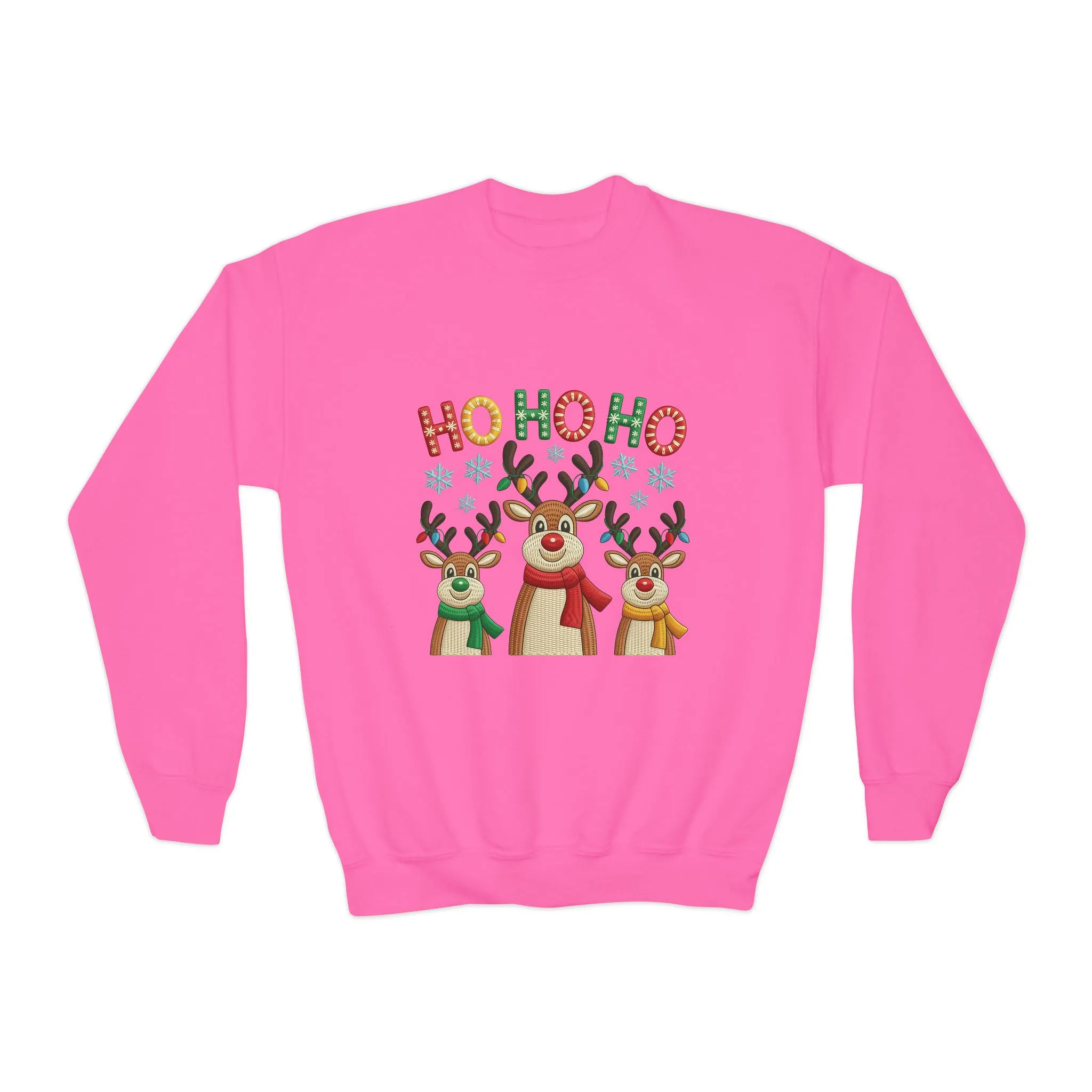 Ho Ho Ho Reindeer Sweatshirt for Girls, Cute Kids Christmas Pullover - Image 19