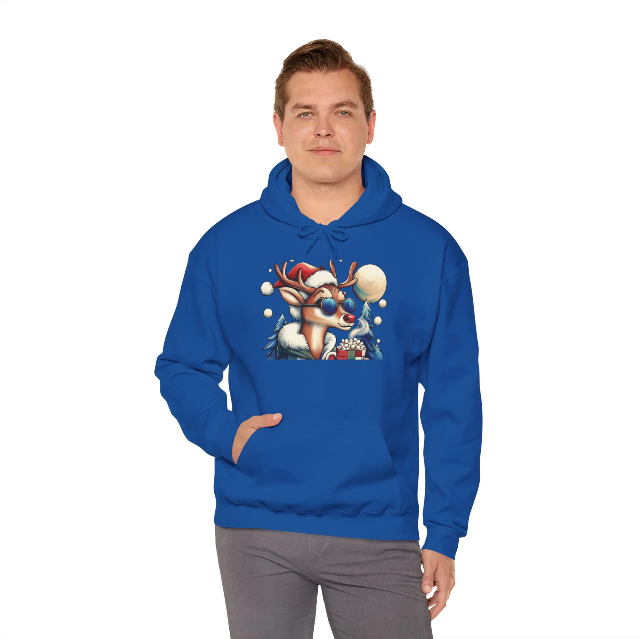 Cool Reindeer Christmas Hoodie, Funny Holiday Hot Cocoa Pullover for Men - Image 28