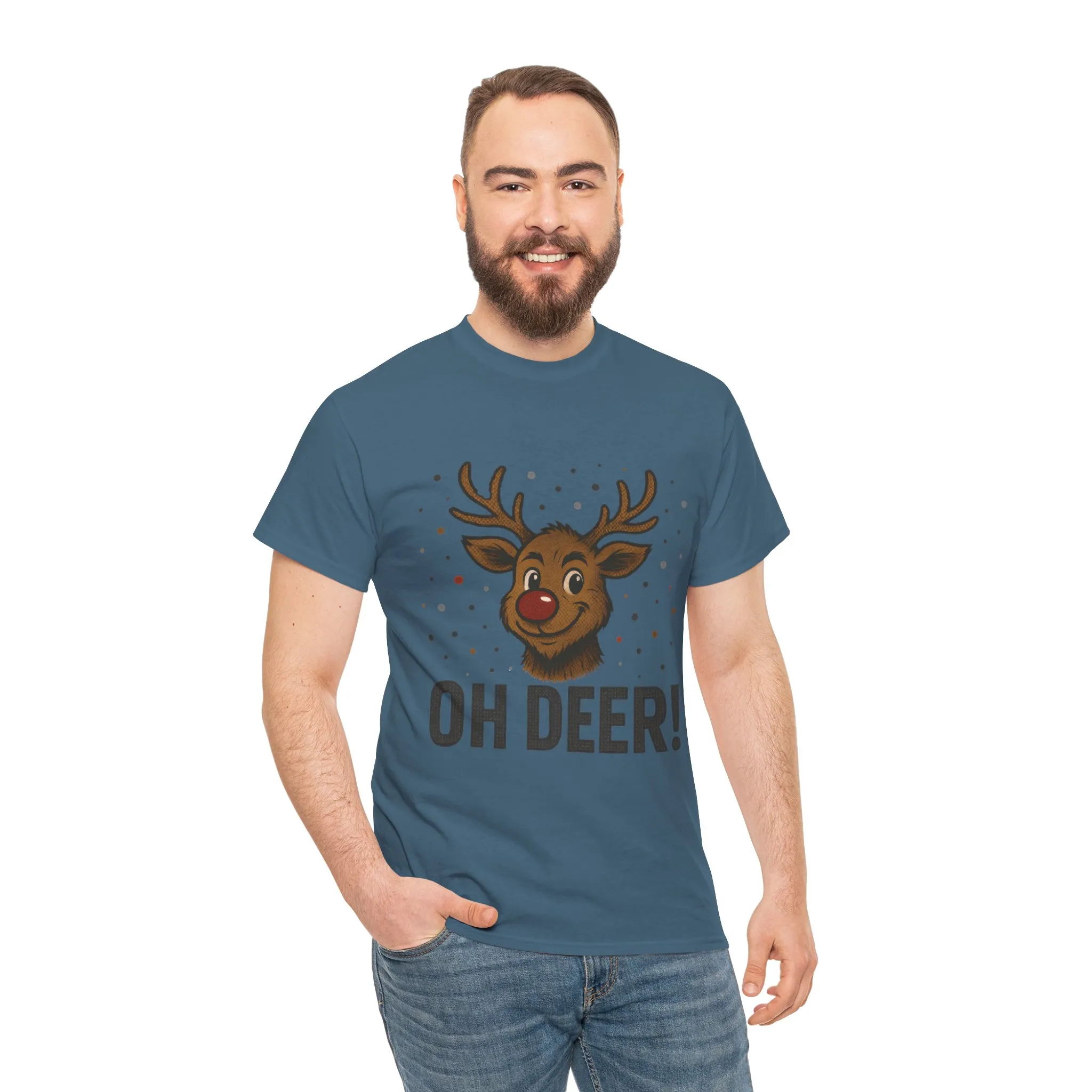 Men's Oh Deer Funny Christmas T-Shirt, Reindeer Holiday Graphic Tee - Image 14